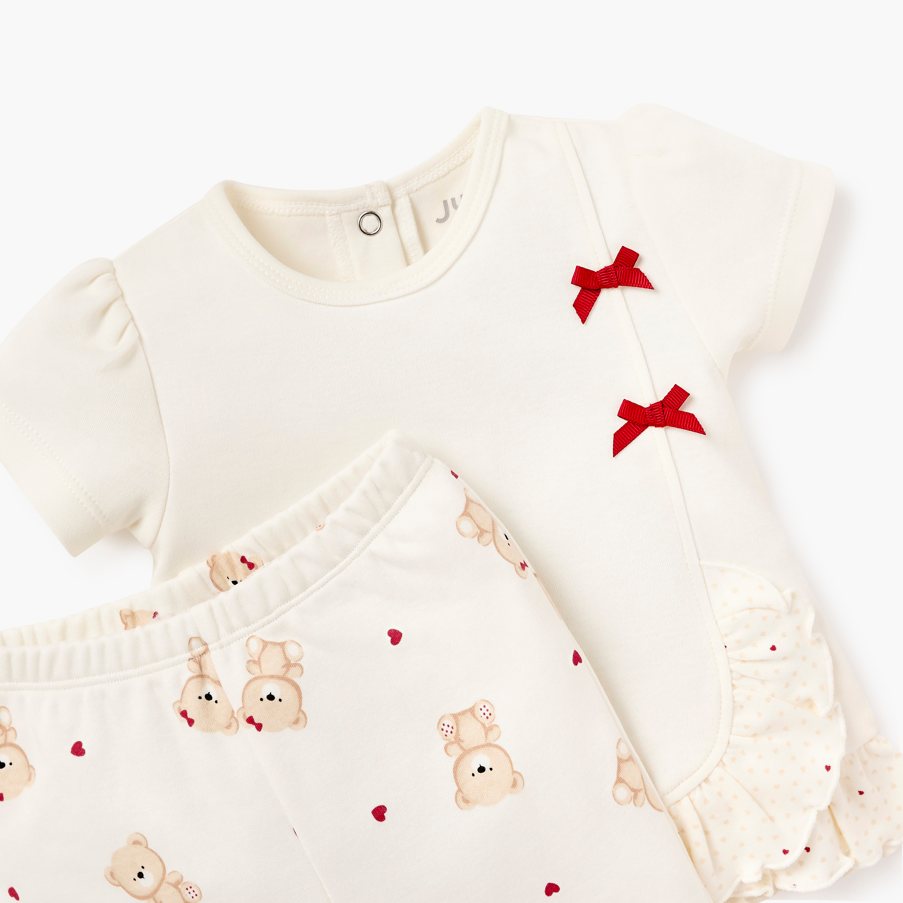 Juniors Bear Print Top and Pyjama Set-baby-girls-clothing-nightwear-pyjamasets-image-4