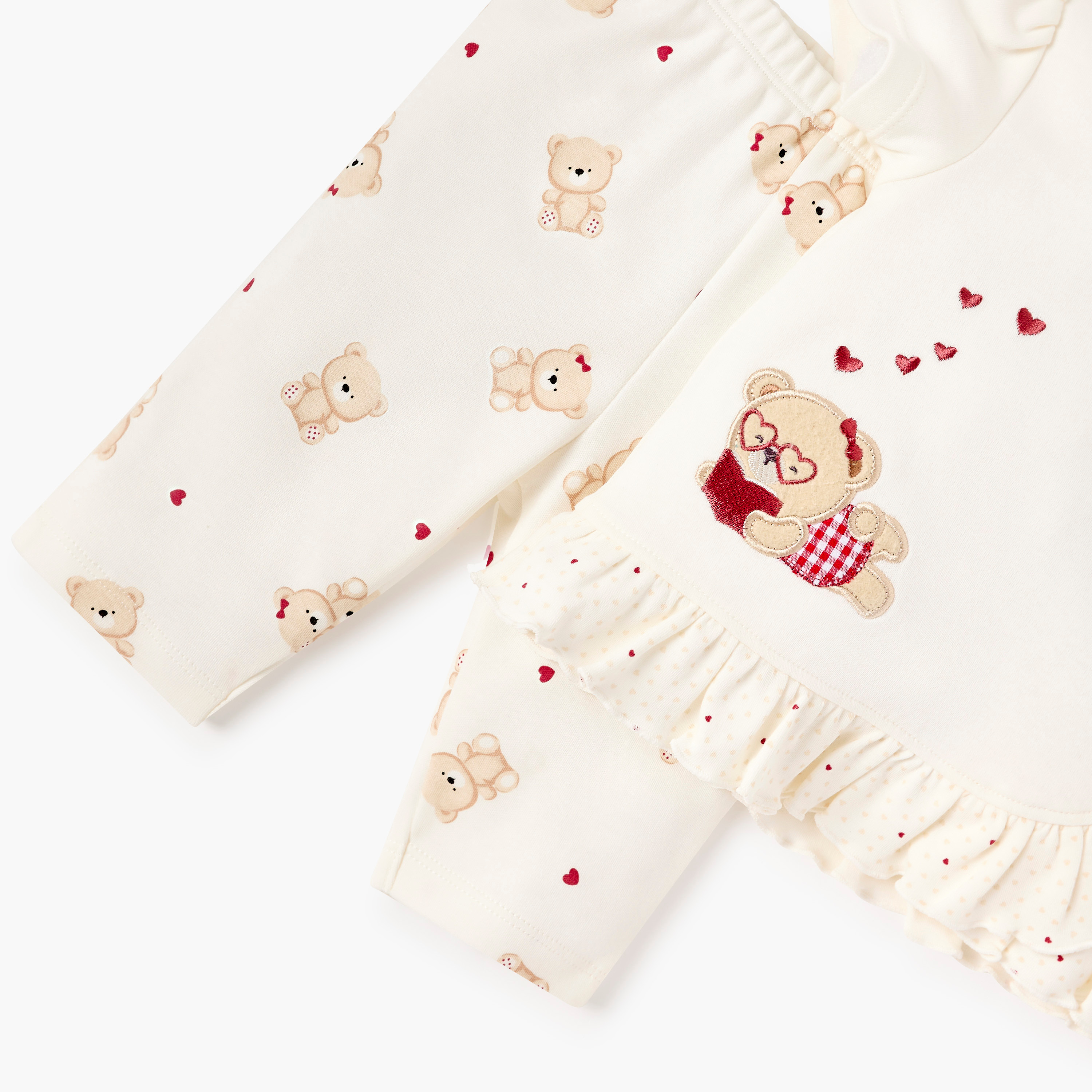 Juniors Bear Print Top and Pyjama Set-baby-girls-clothing-nightwear-pyjamasets-image-5