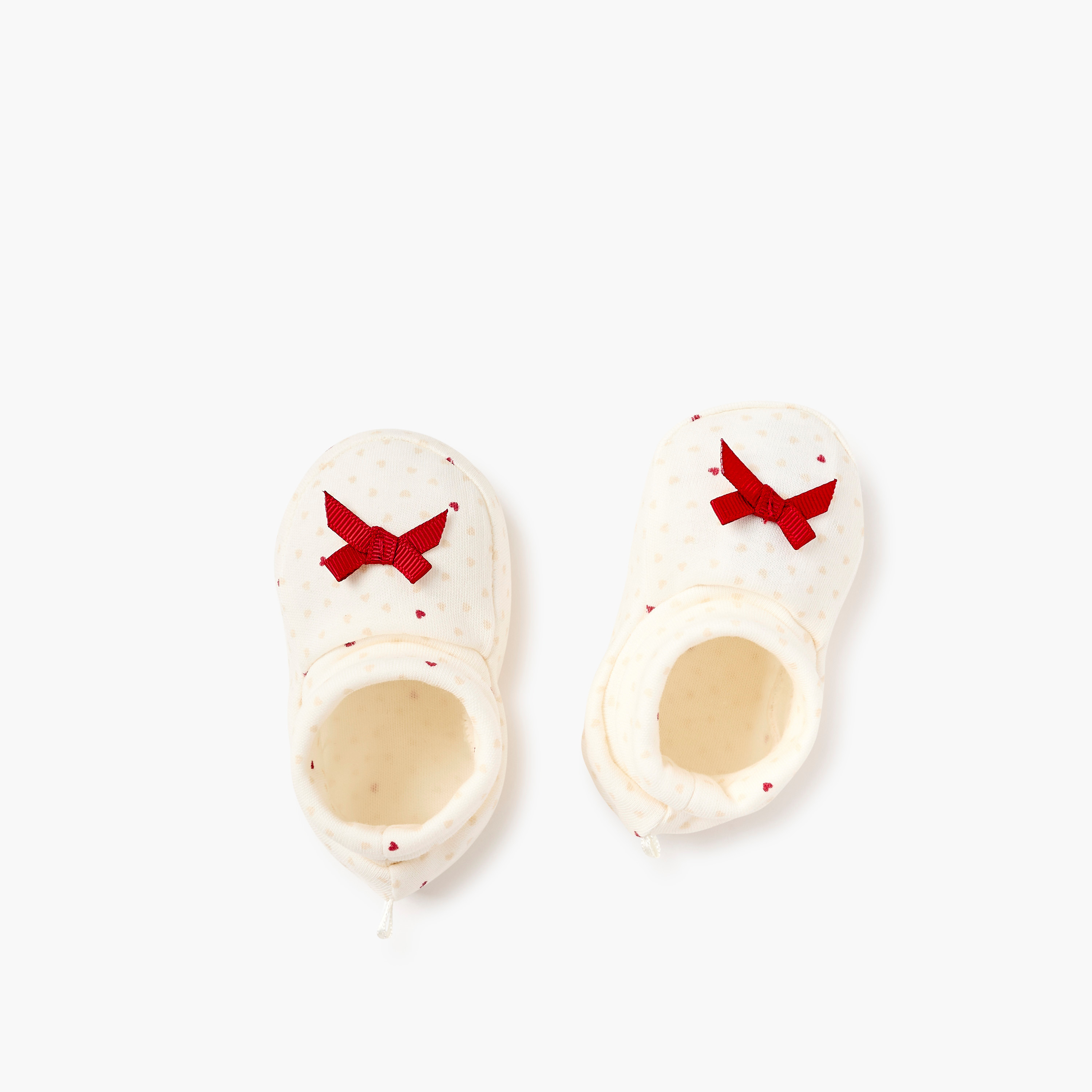 Juniors Printed Slip-On Booties with Bow Accent-baby-girls-shoes-booties-image-1