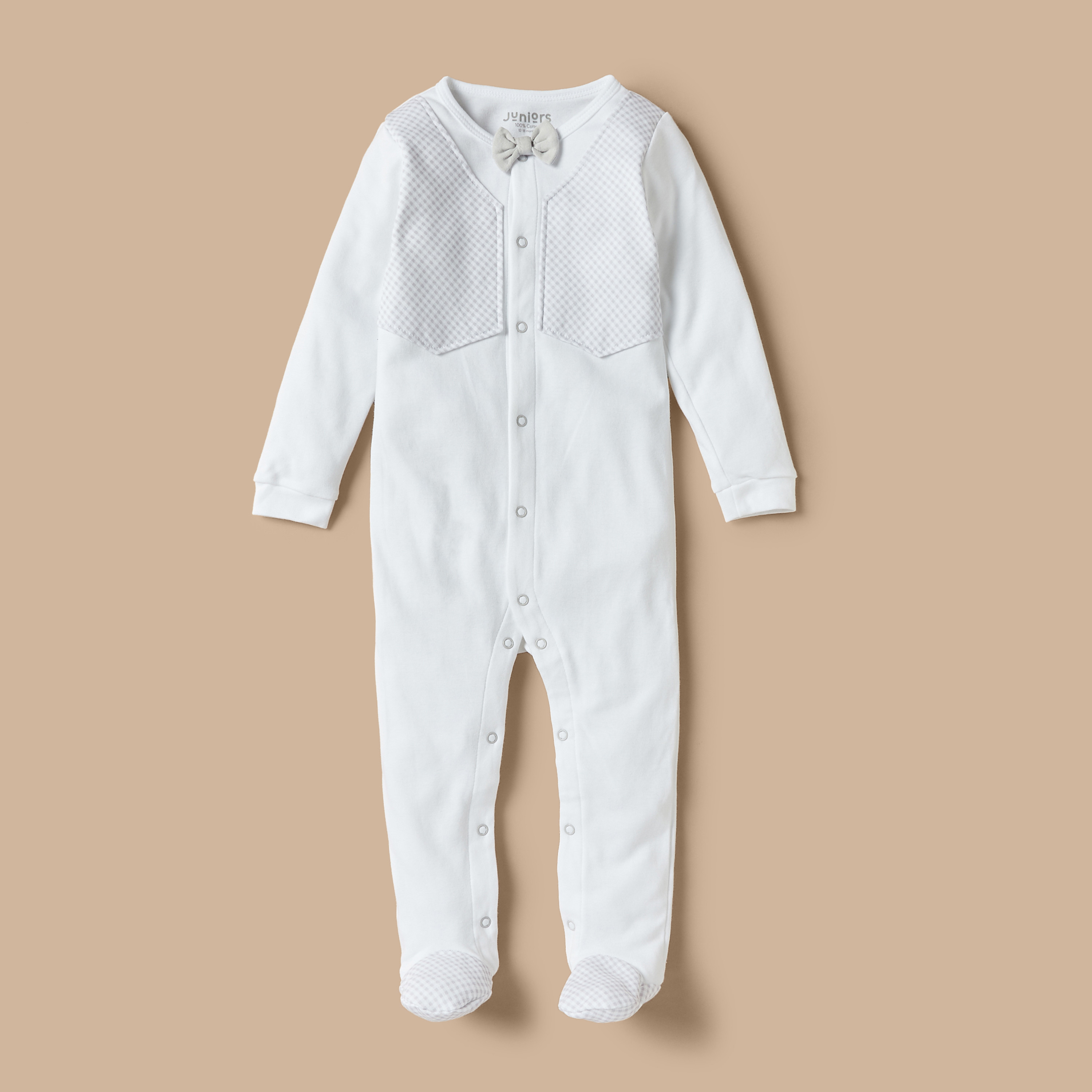 Juniors Printed Closed Feet Sleepsuit with Bow Detail and Button Closure-baby-boys-clothing-nightwear-sleepsuits-image-1
