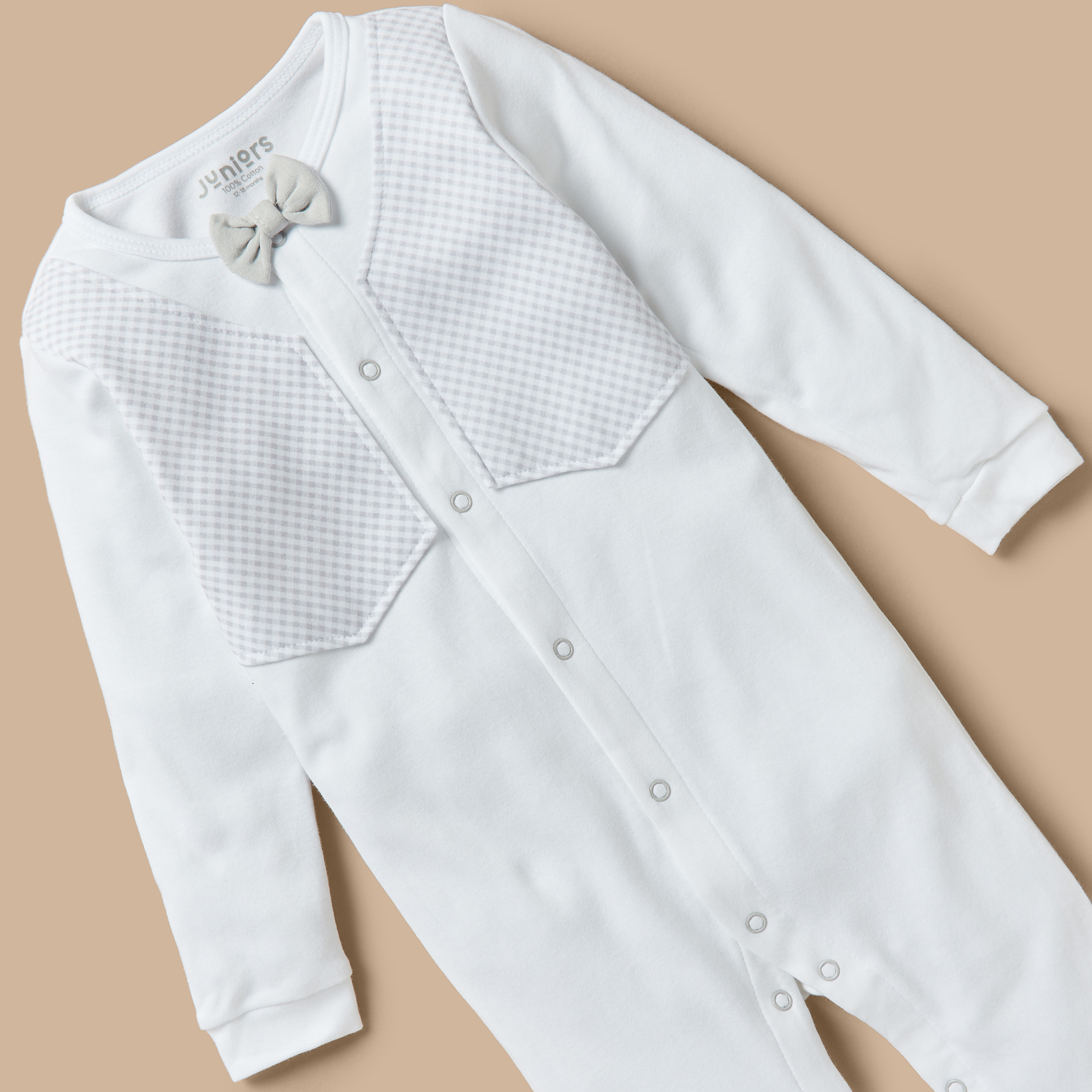 Juniors Printed Closed Feet Sleepsuit with Bow Detail and Button Closure-baby-boys-clothing-nightwear-sleepsuits-image-3