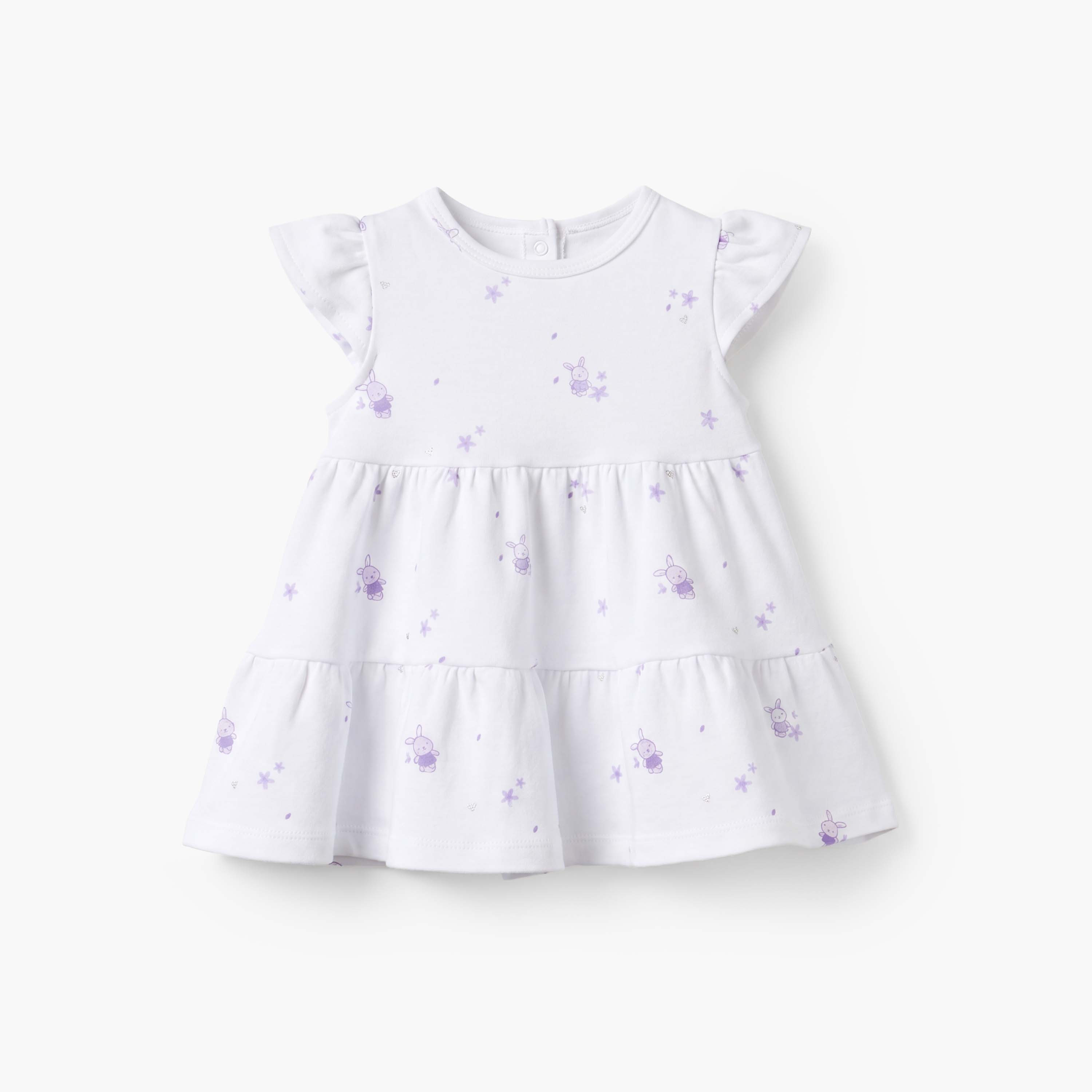 Juniors Round Neck Short Sleeves Knee Length Tiered Dress with Bunny Print-baby-girls-clothing-dressesandjumpsuits-image-1