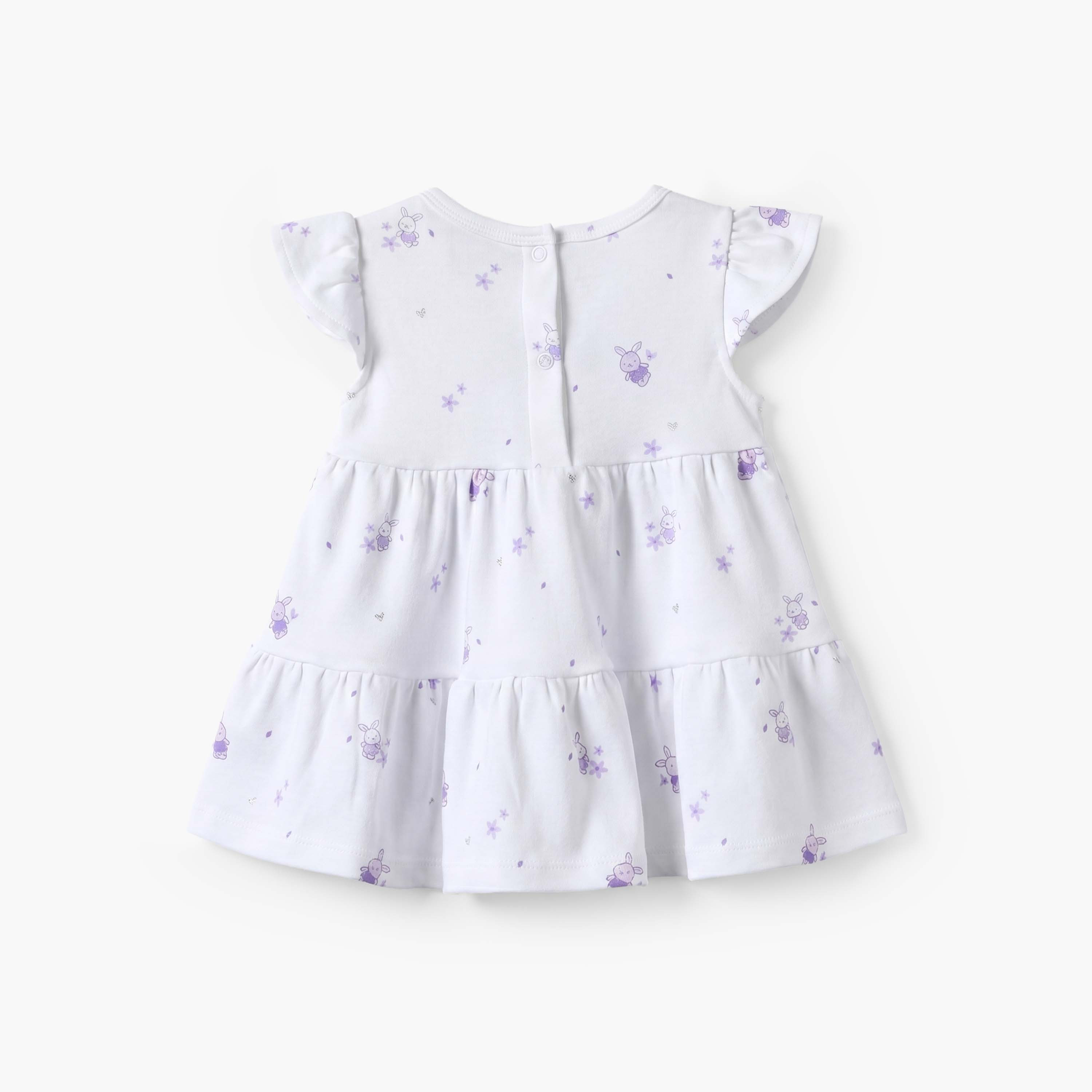 Juniors Round Neck Short Sleeves Knee Length Tiered Dress with Bunny Print-baby-girls-clothing-dressesandjumpsuits-image-2