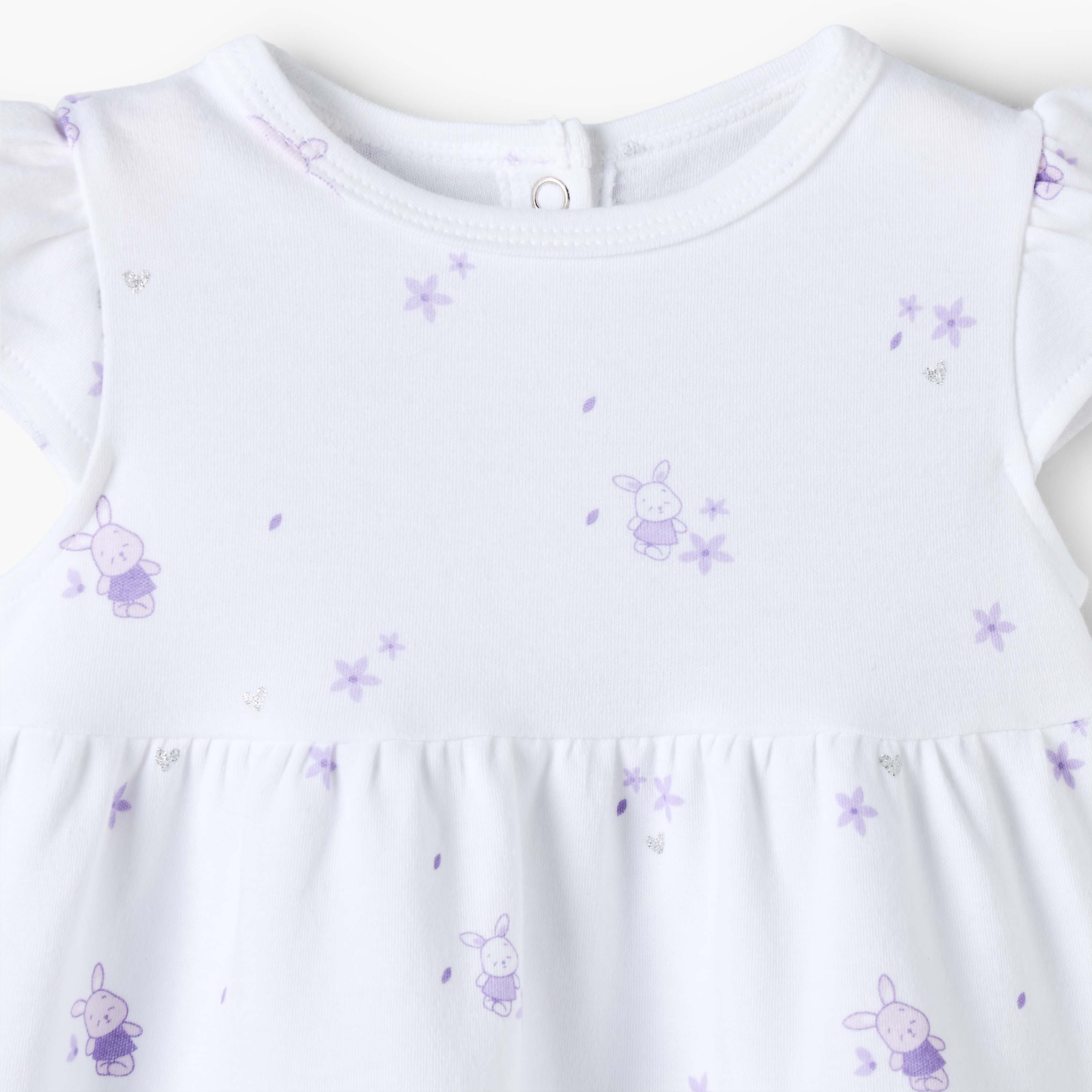 Juniors Round Neck Short Sleeves Knee Length Tiered Dress with Bunny Print-baby-girls-clothing-dressesandjumpsuits-image-3