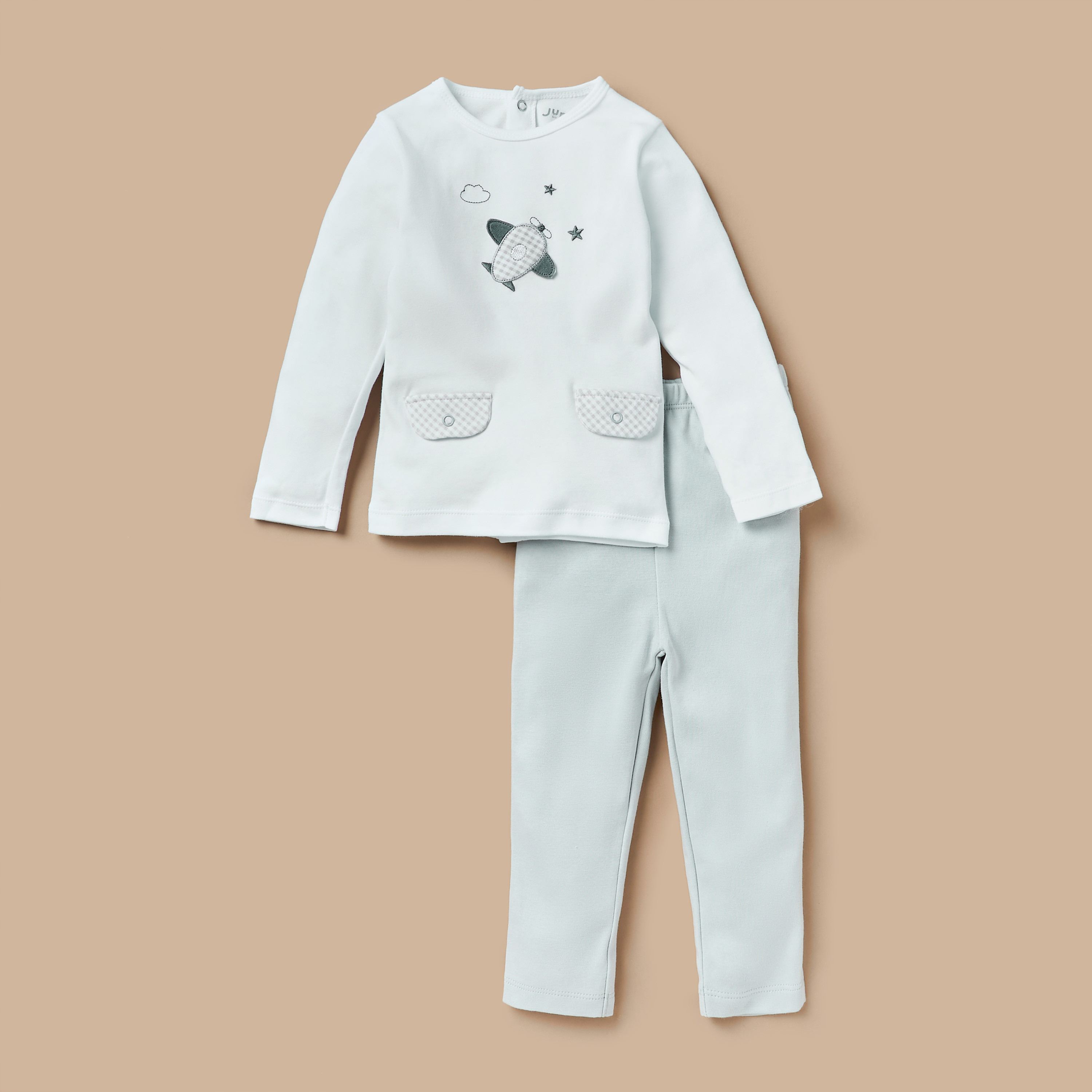 Juniors Airplane Applique T-shirt and Pyjama Set-baby-boys-clothing-nightwear-pyjamasets-image-1