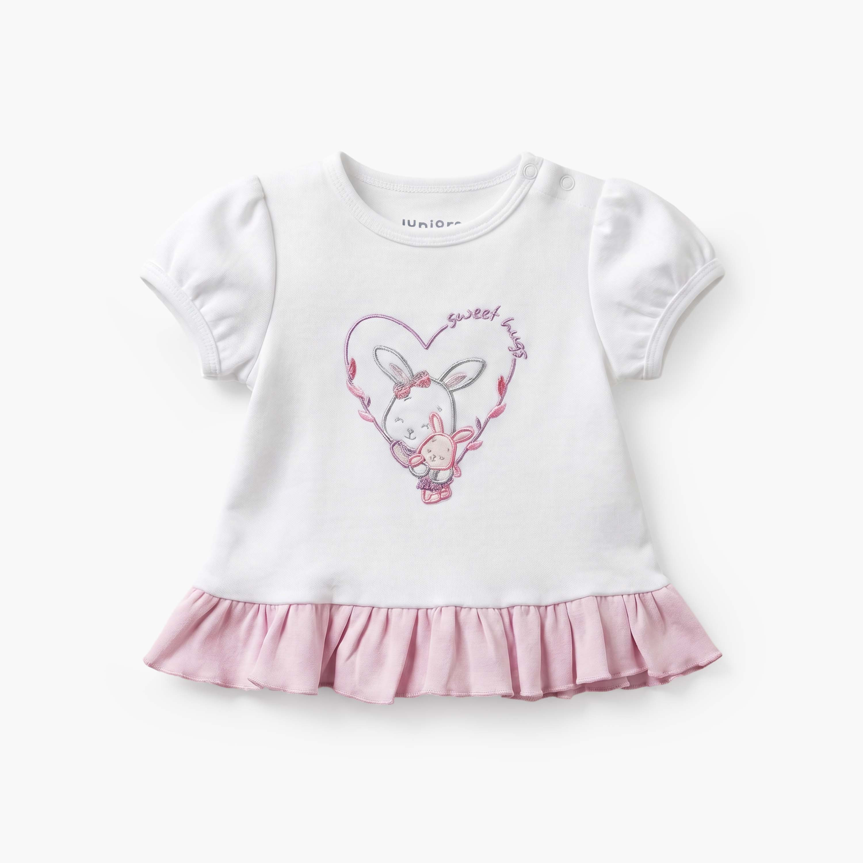 Juniors Cotton Round Neck Short Sleeves Pyjama Set with Bunny Embroidery-baby-girls-clothing-nightwear-pyjamasets-image-2
