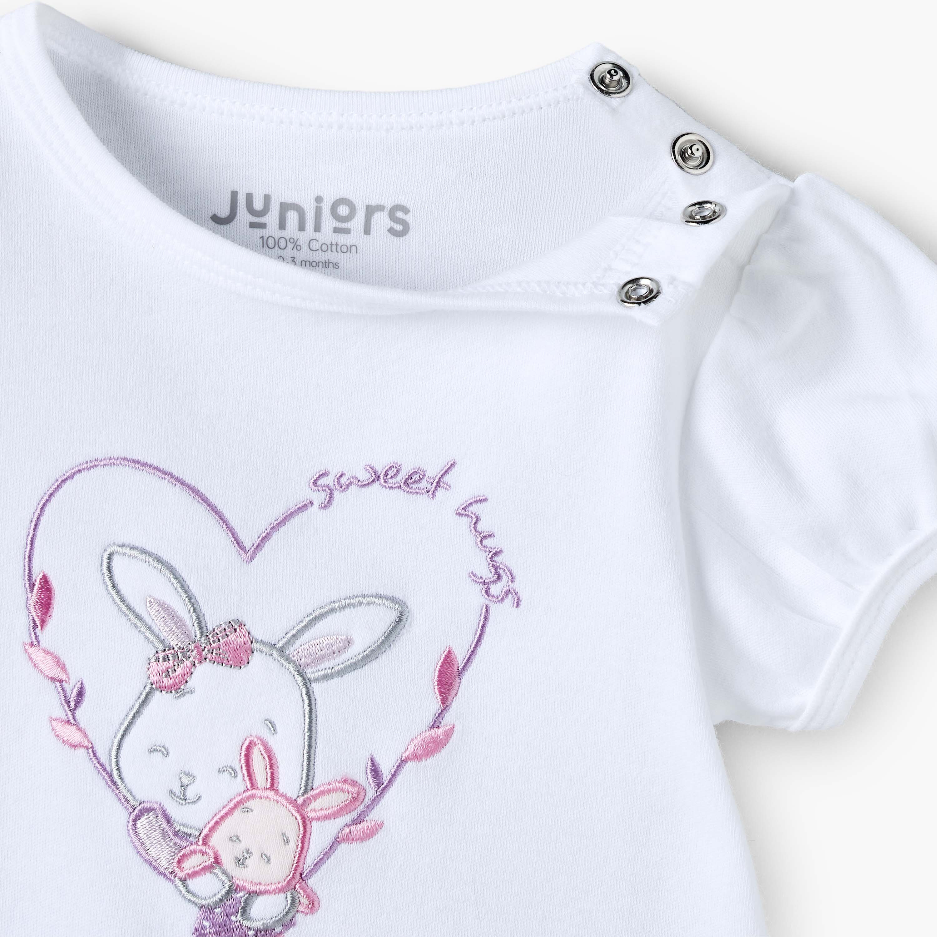 Juniors Cotton Round Neck Short Sleeves Pyjama Set with Bunny Embroidery-baby-girls-clothing-nightwear-pyjamasets-image-5
