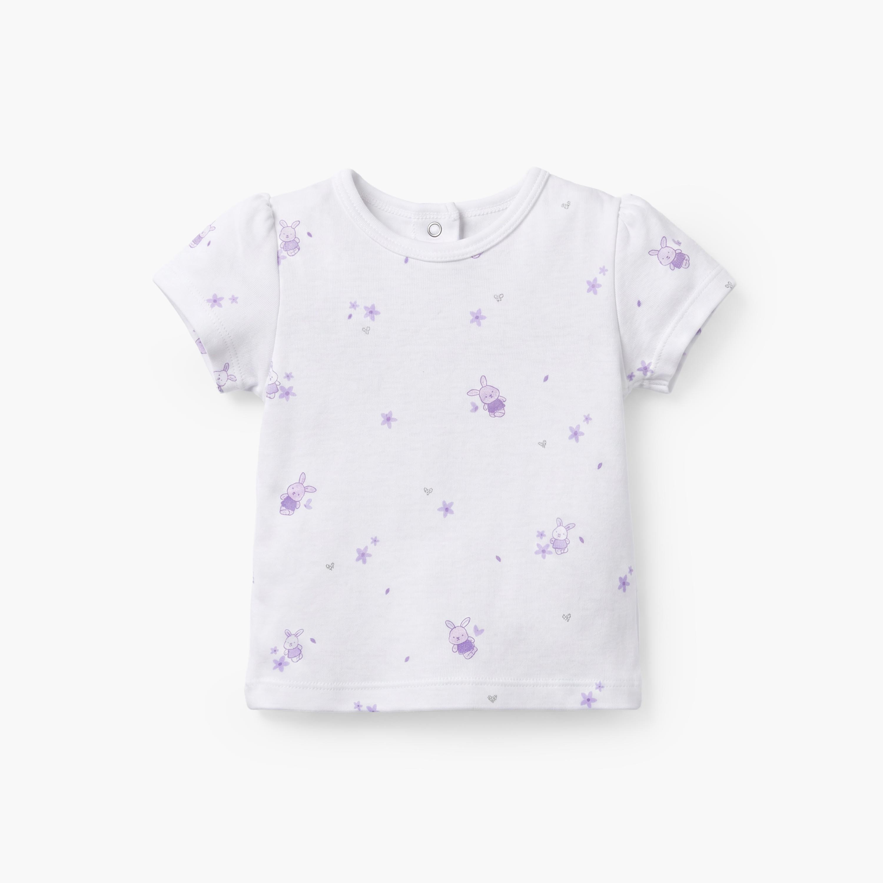 Juniors Round Neck Short Sleeves T-shirt and Dungaree Set with Bunny Print-baby-girls-clothing-setsandcoords-image-4