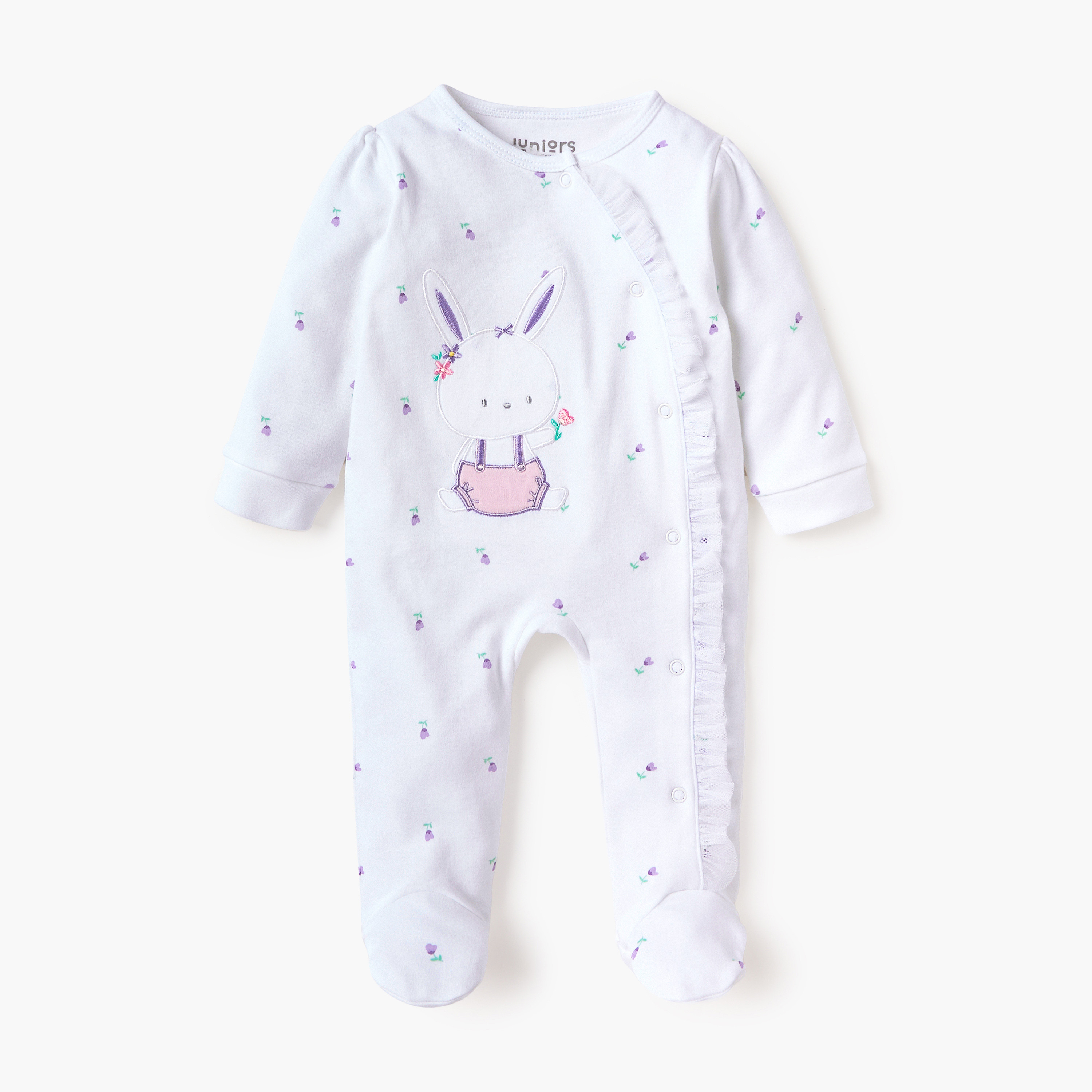 Juniors Bunny Applique Closed Feet Sleepsuit with Long Sleeves-baby-girls-clothing-nightwear-sleepsuits-image-1