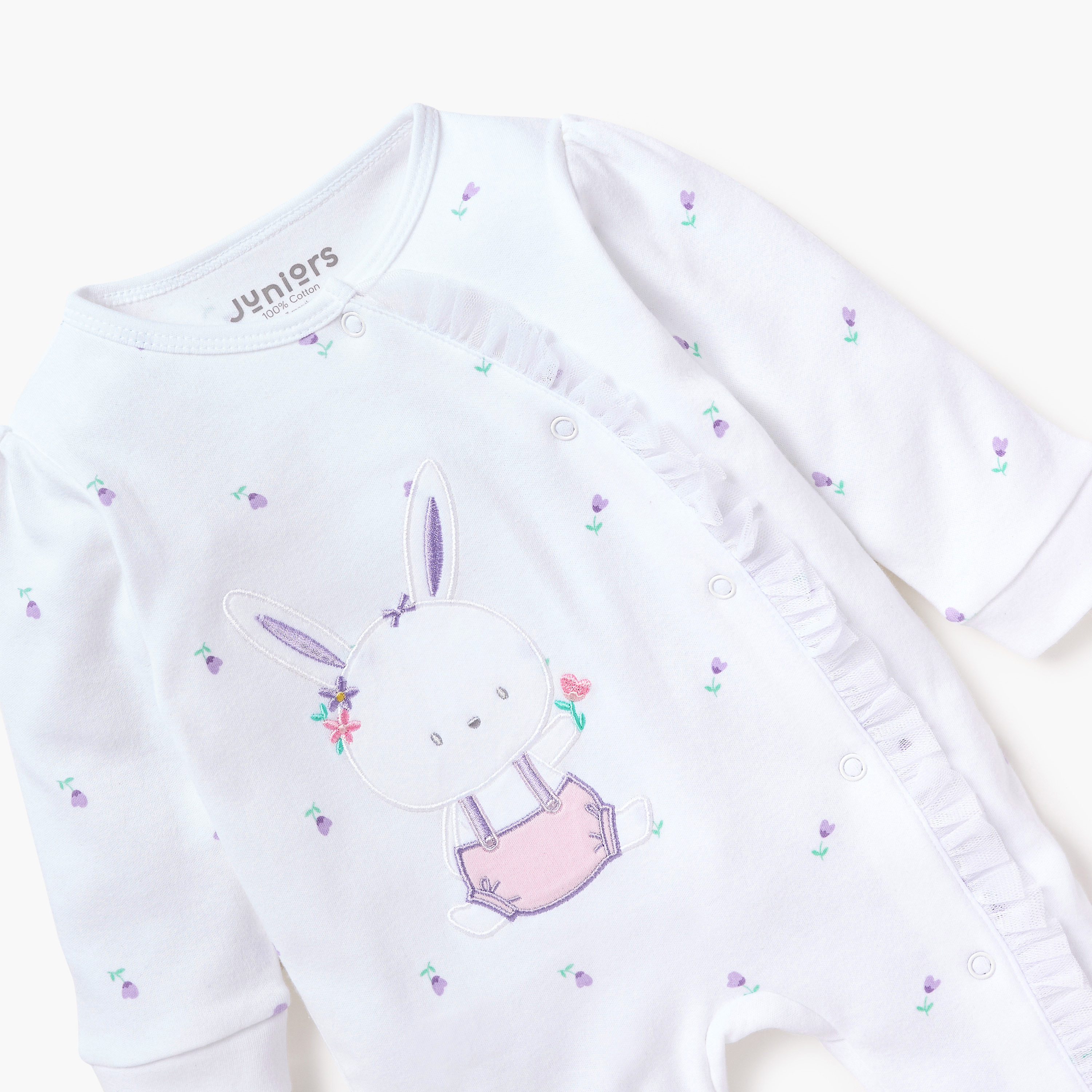 Juniors Bunny Applique Closed Feet Sleepsuit with Long Sleeves-baby-girls-clothing-nightwear-sleepsuits-image-3