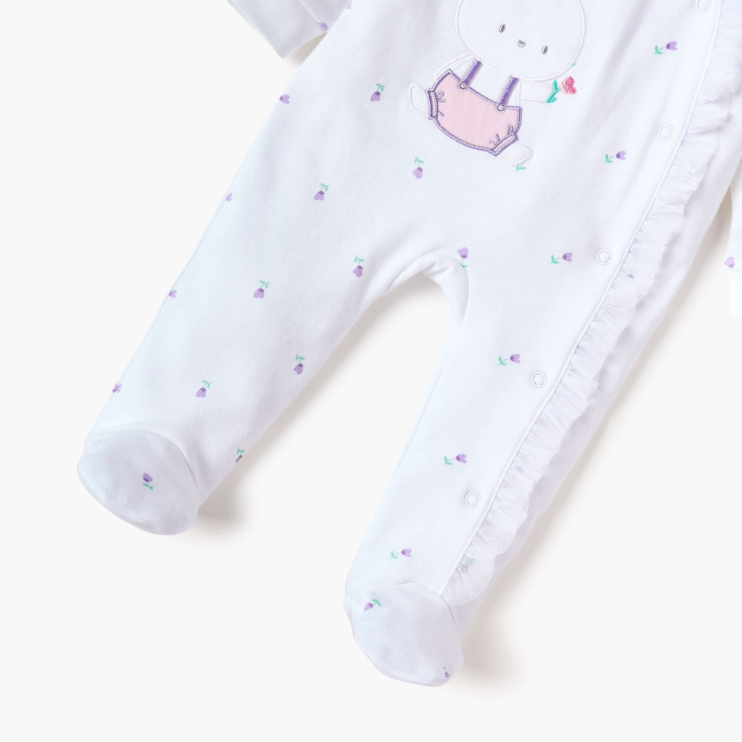 Juniors Bunny Applique Closed Feet Sleepsuit with Long Sleeves-baby-girls-clothing-nightwear-sleepsuits-image-4