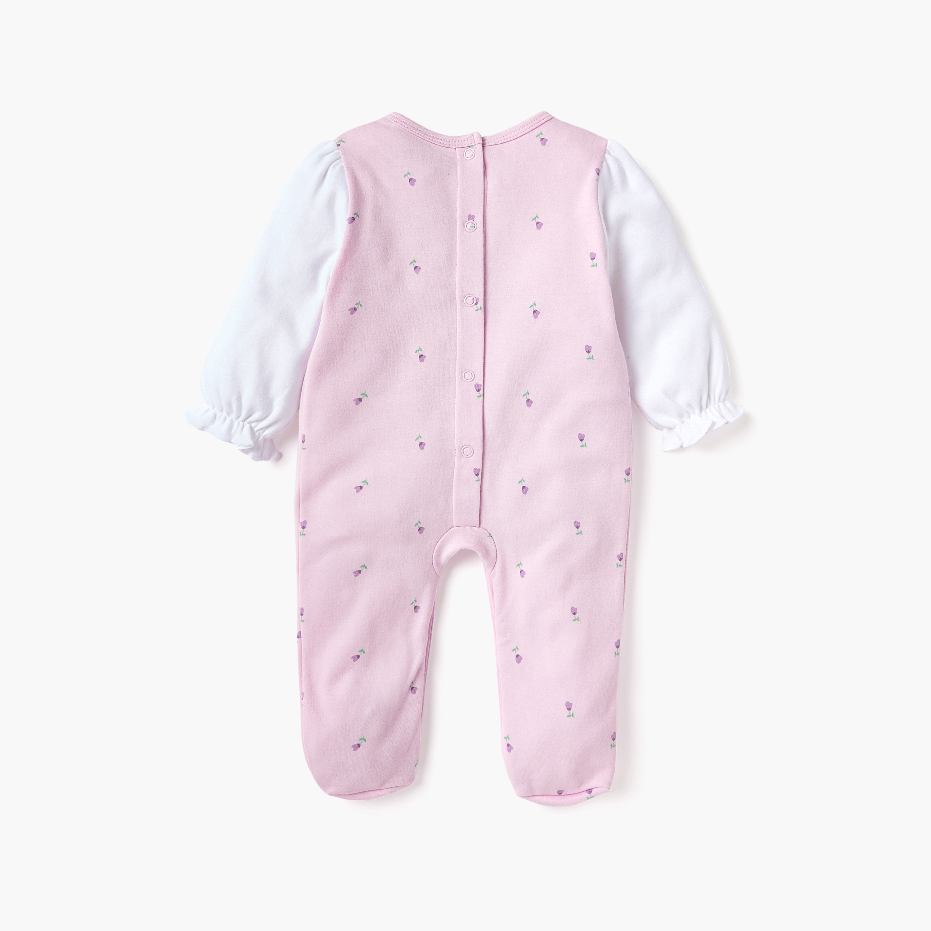 Juniors Bow Applique Closed Feet Sleepsuit with Long Sleeves-baby-girls-clothing-nightwear-sleepsuits-image-2