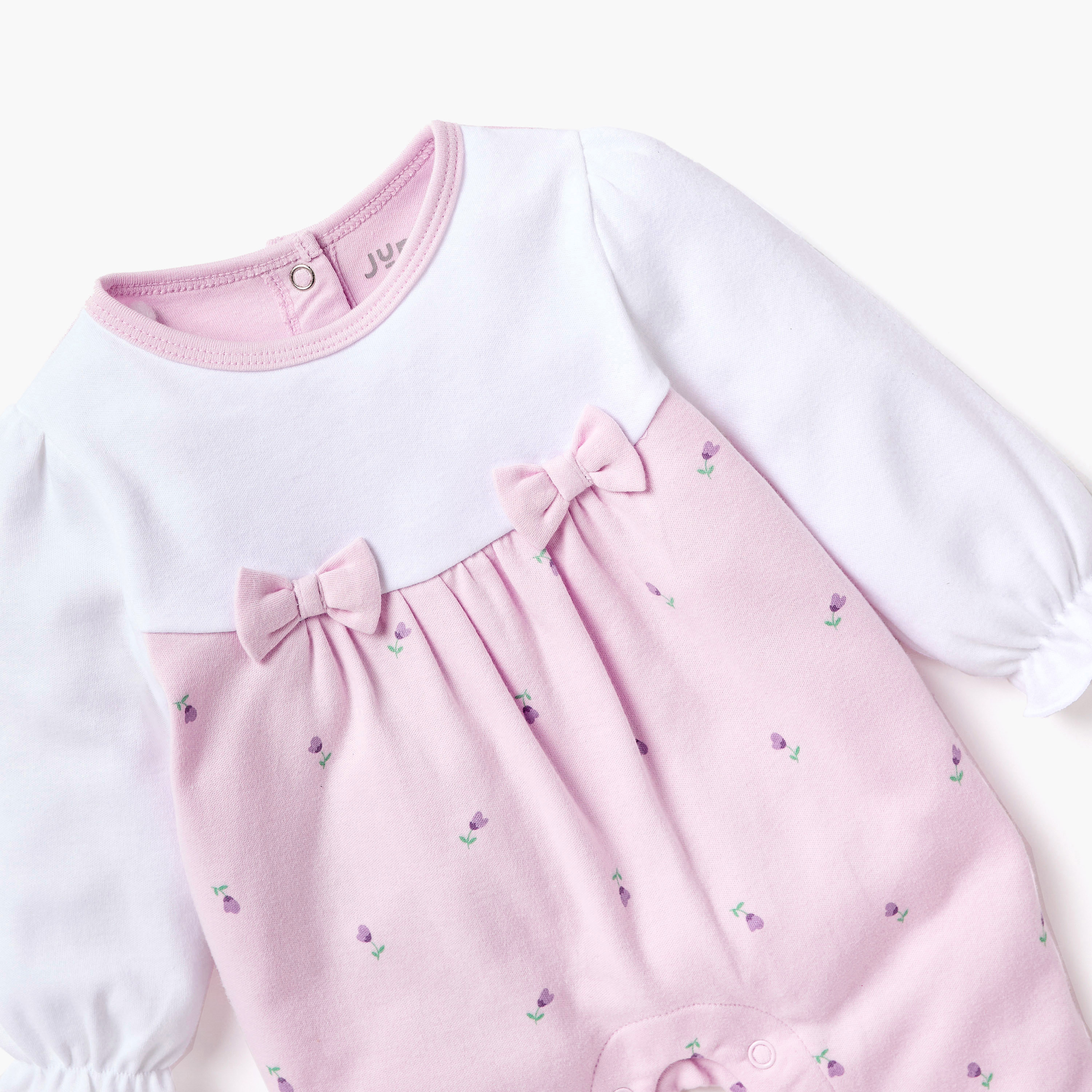 Juniors Bow Applique Closed Feet Sleepsuit with Long Sleeves-baby-girls-clothing-nightwear-sleepsuits-image-3