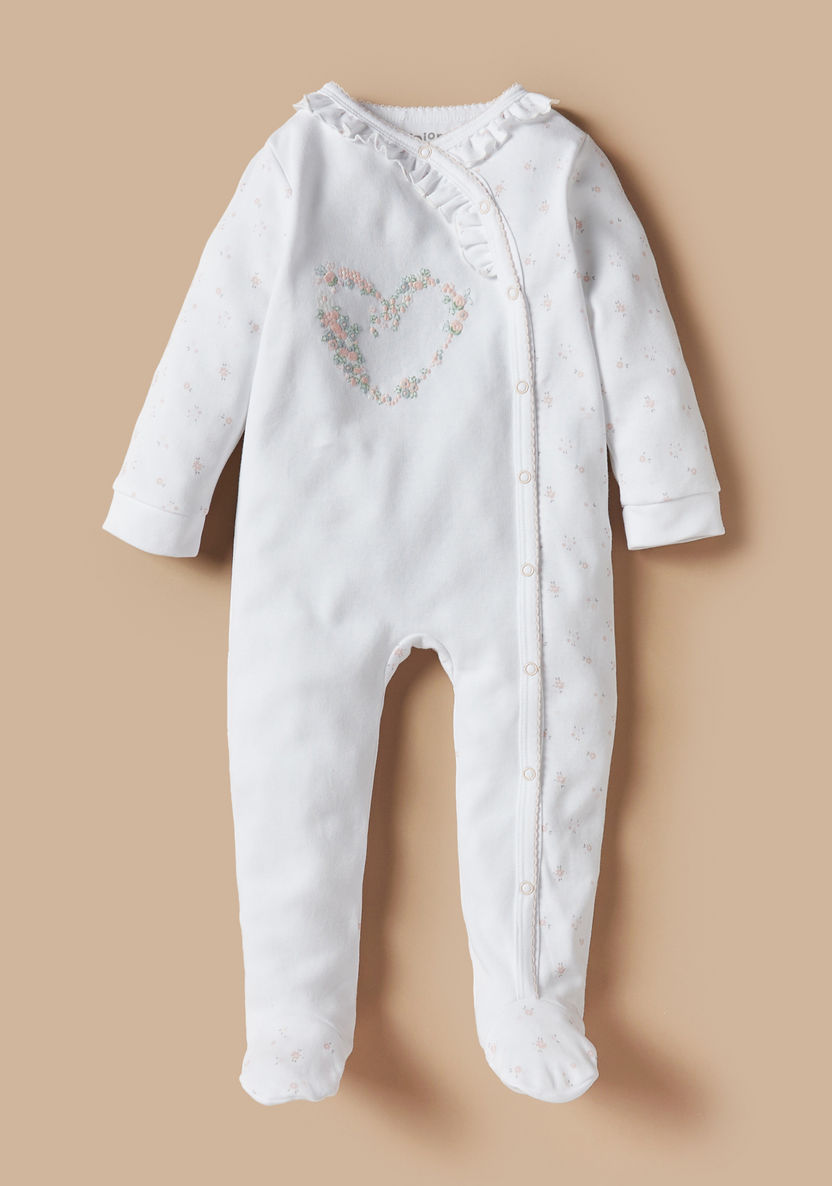 Juniors Floral Embroidered Sleepsuit with Snap Button Closure-Sleepsuits-image-0