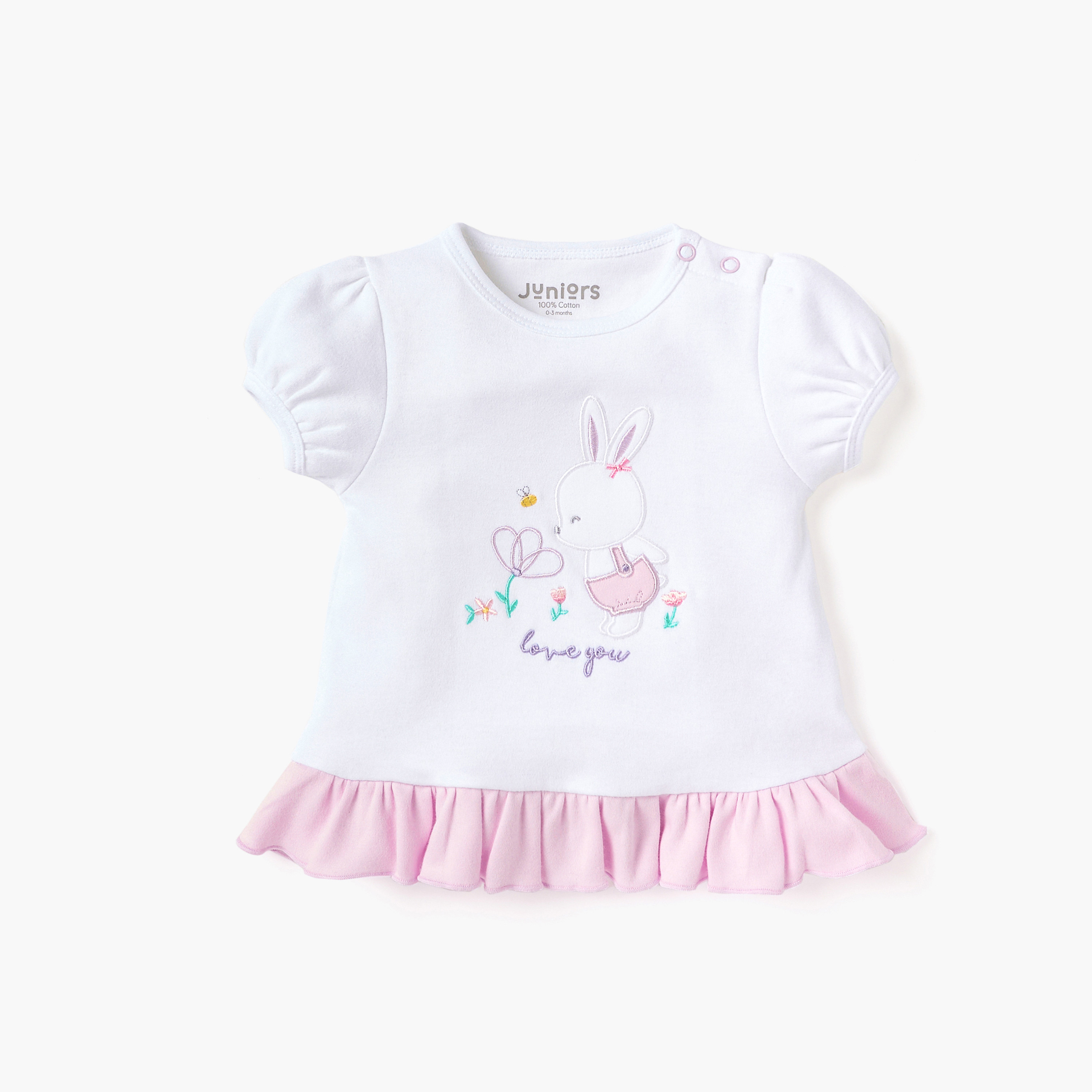 Juniors Bunny Embroidered T-shirt and Shorts Set-baby-girls-clothing-nightwear-pyjamasets-image-2