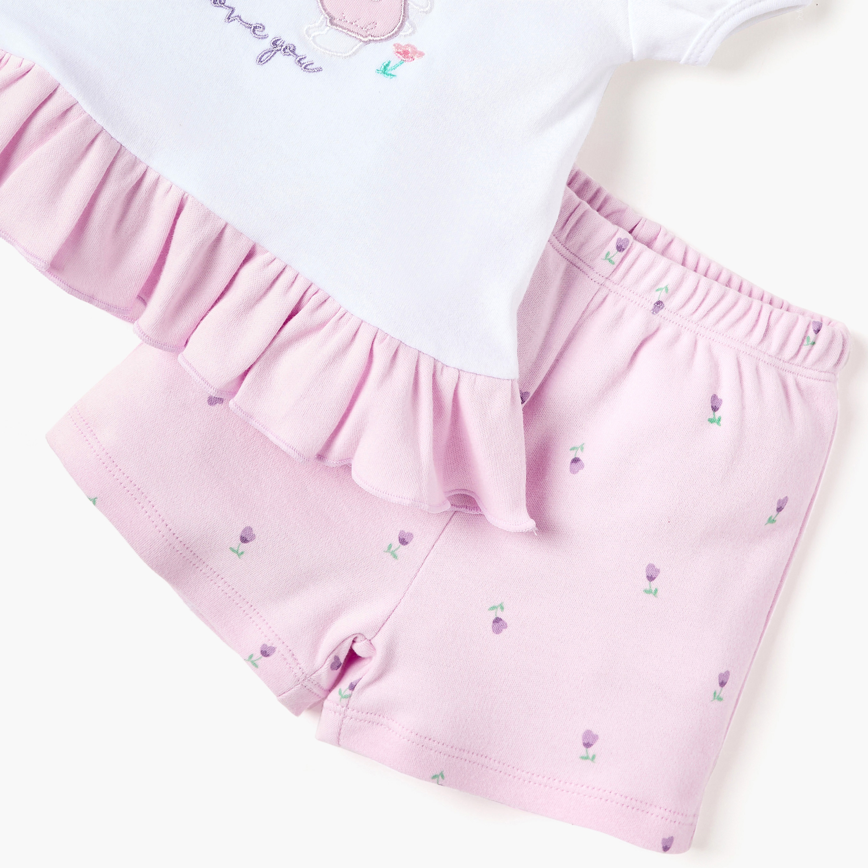 Juniors Bunny Embroidered T-shirt and Shorts Set-baby-girls-clothing-nightwear-pyjamasets-image-5