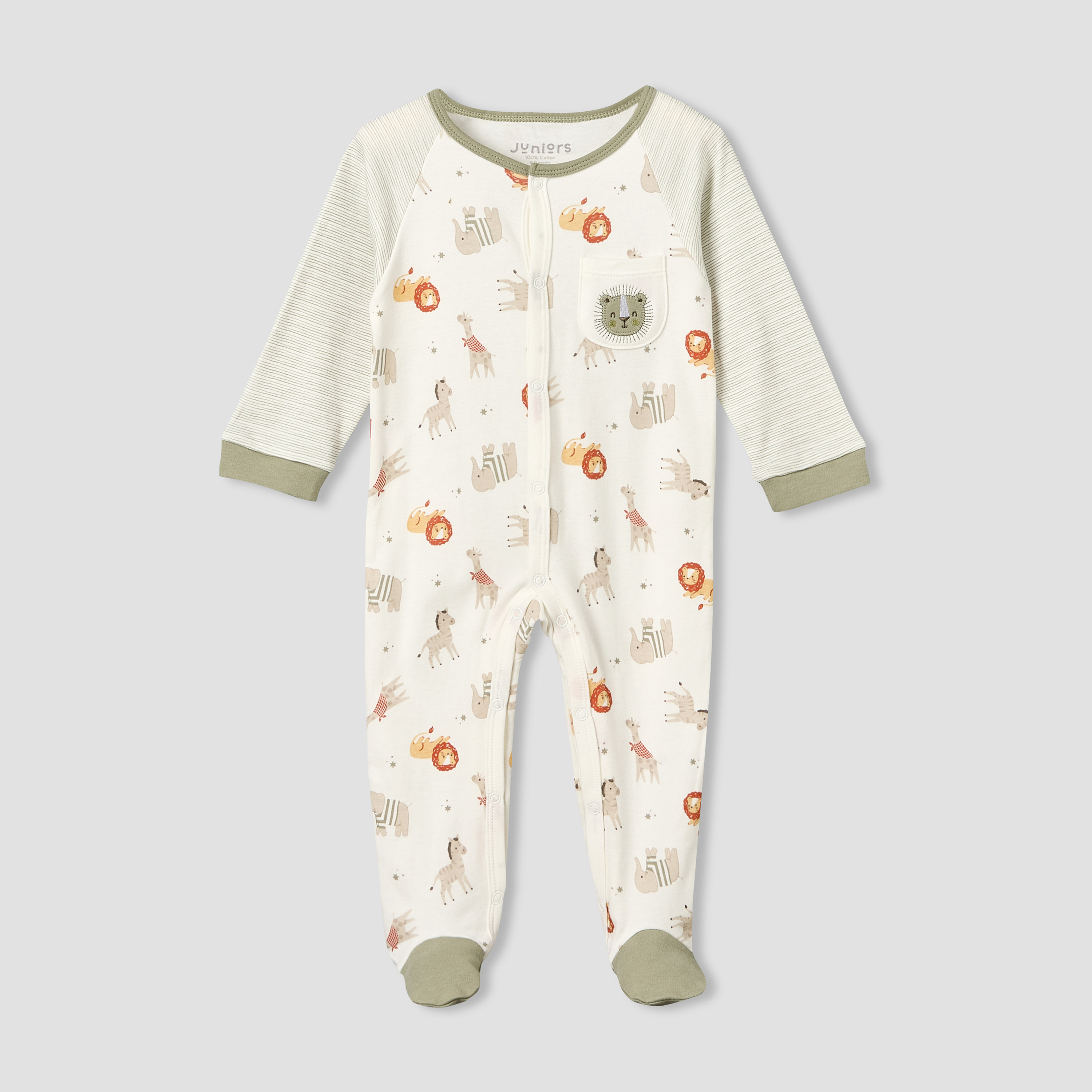 Juniors Cotton Round Neck Long Sleeves Sleepsuit with Safari Print-baby-boys-clothing-nightwear-sleepsuits-image-1