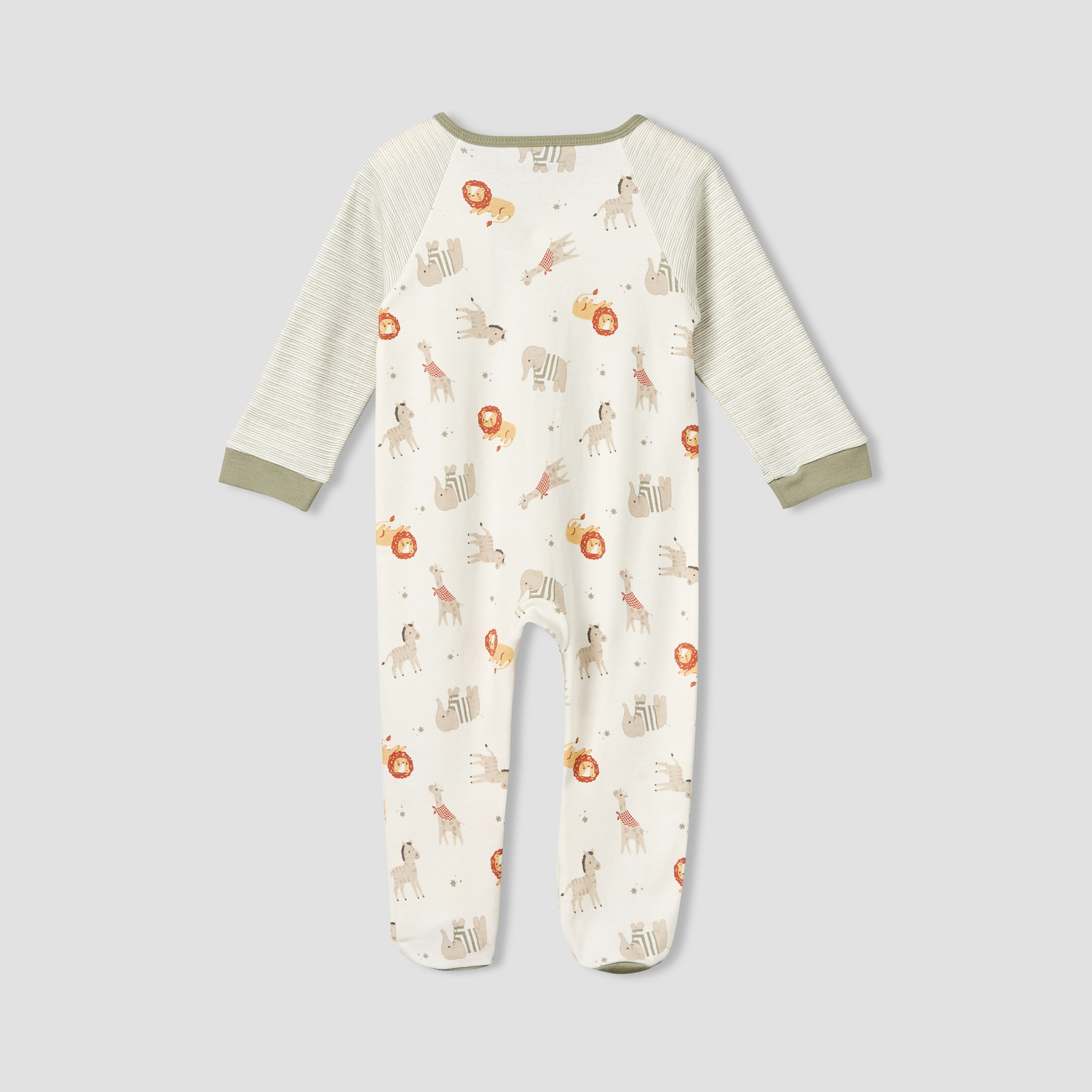 Juniors Cotton Round Neck Long Sleeves Sleepsuit with Safari Print-baby-boys-clothing-nightwear-sleepsuits-image-2