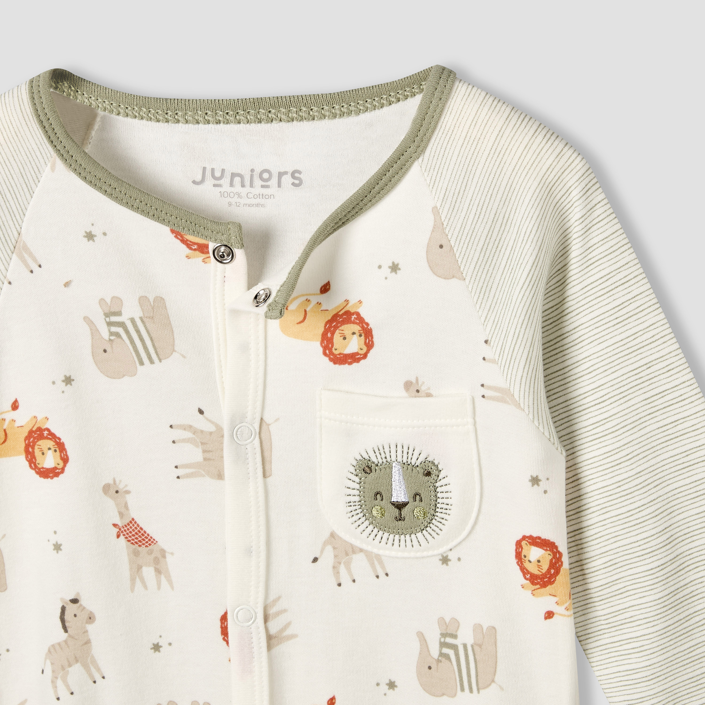 Juniors Cotton Round Neck Long Sleeves Sleepsuit with Safari Print-baby-boys-clothing-nightwear-sleepsuits-image-3