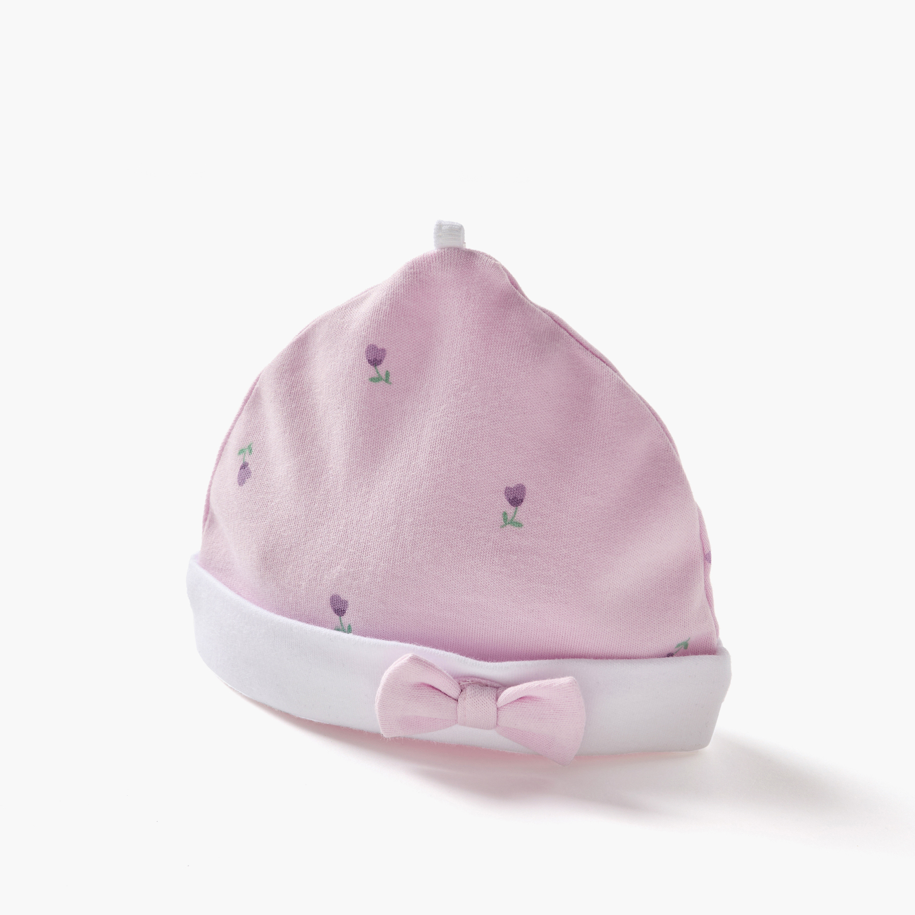Juniors Floral Print Beanie Cap with Bow Applique-baby-girls-accessories-caps-image-3