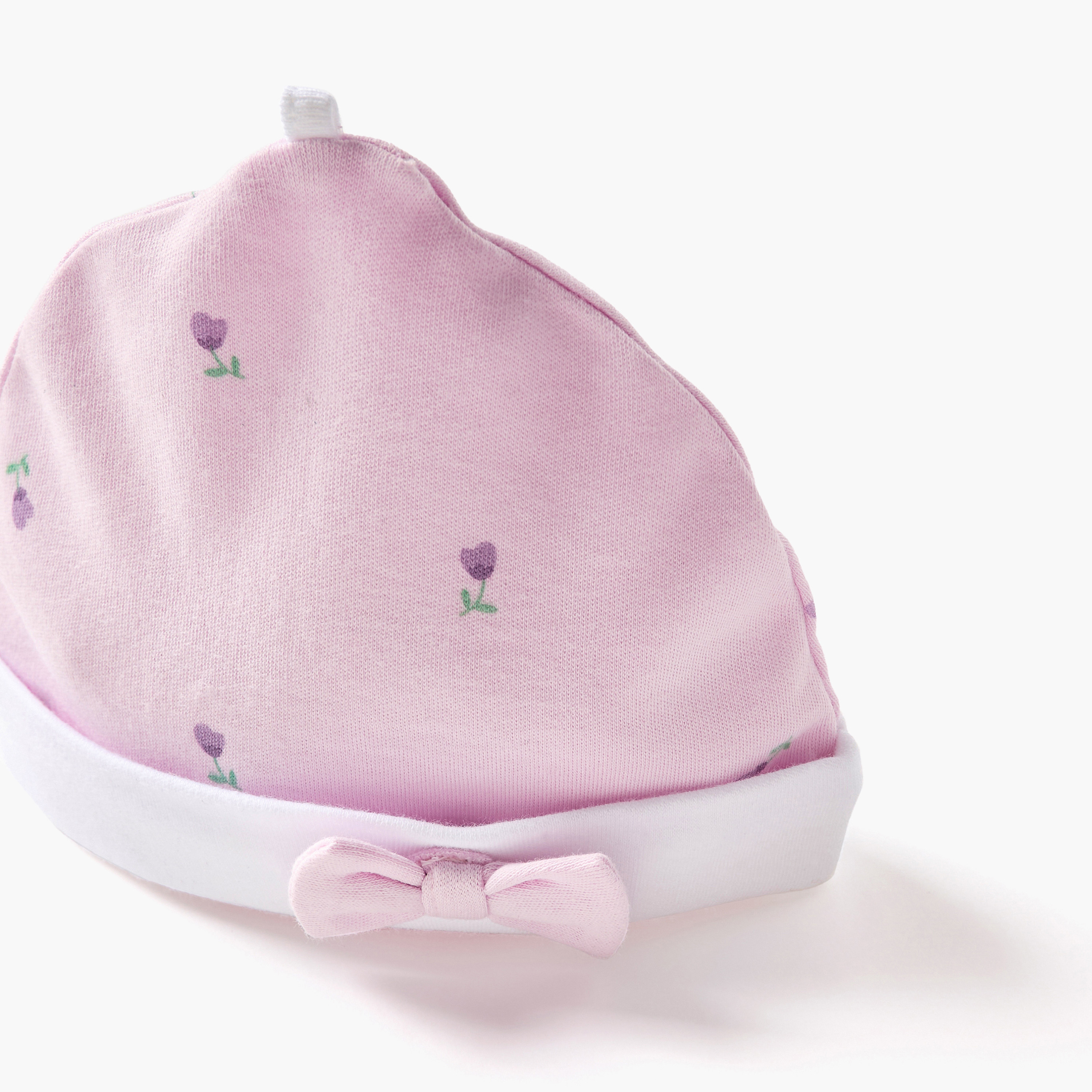 Juniors Floral Print Beanie Cap with Bow Applique-baby-girls-accessories-caps-image-4