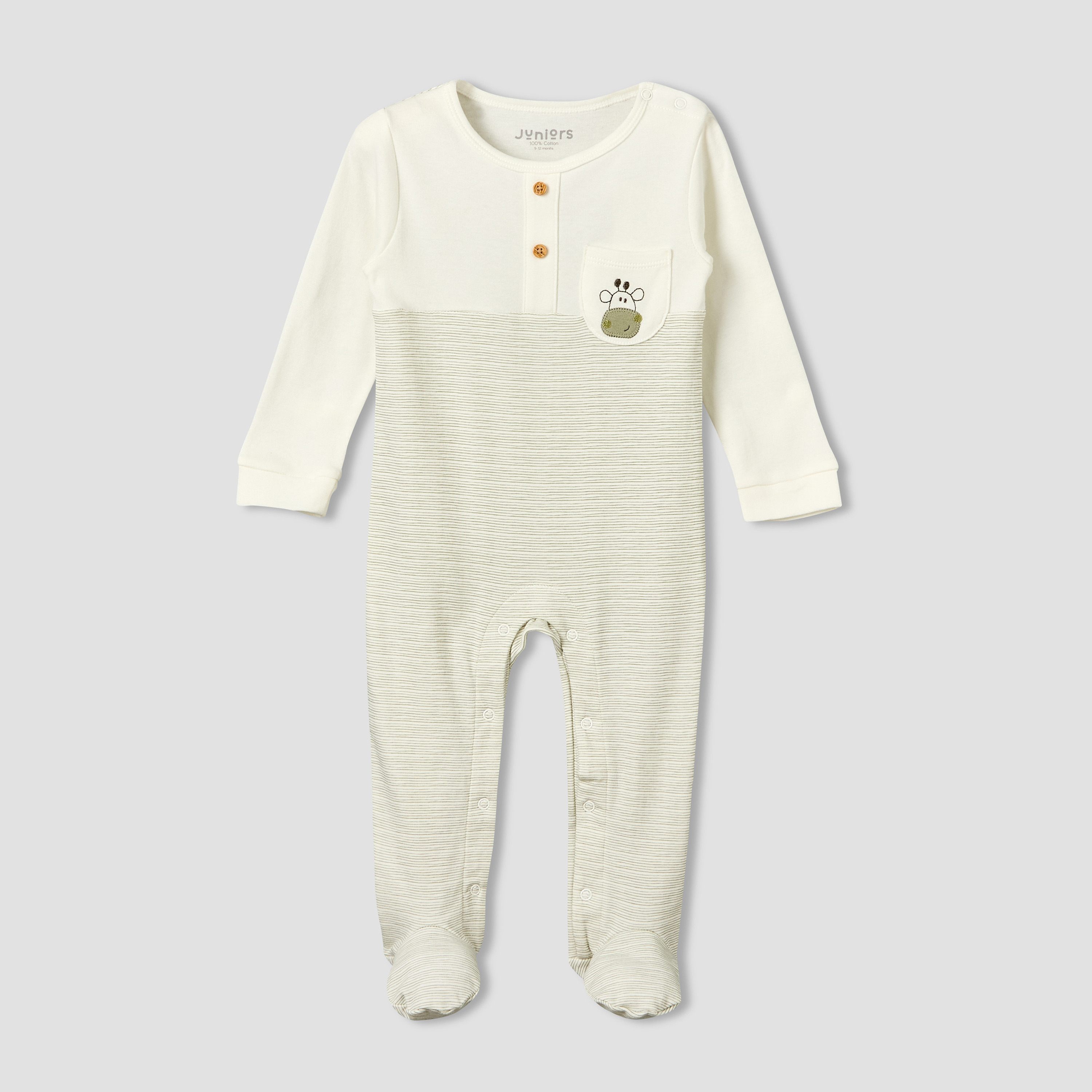 بدلة نوم قطن مطرزة بياقة مستديرة وأكمام طويلة من جونيورز-baby-boys-clothing-nightwear-sleepsuits-image-1
