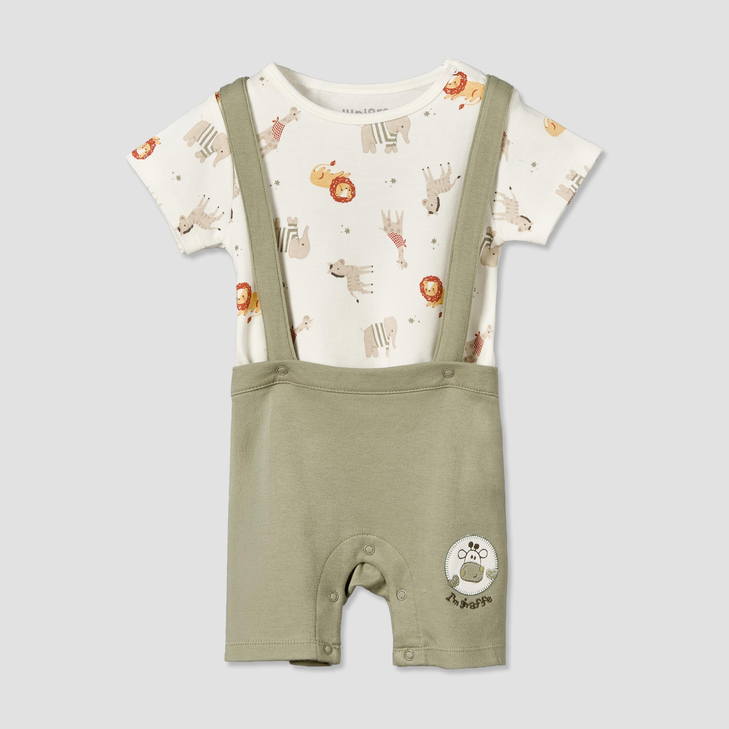 Juniors Crew Neck Short Sleeves T-shirt and Dungaree Set with Safari Print-baby-boys-clothing-setsandcoords-image-2