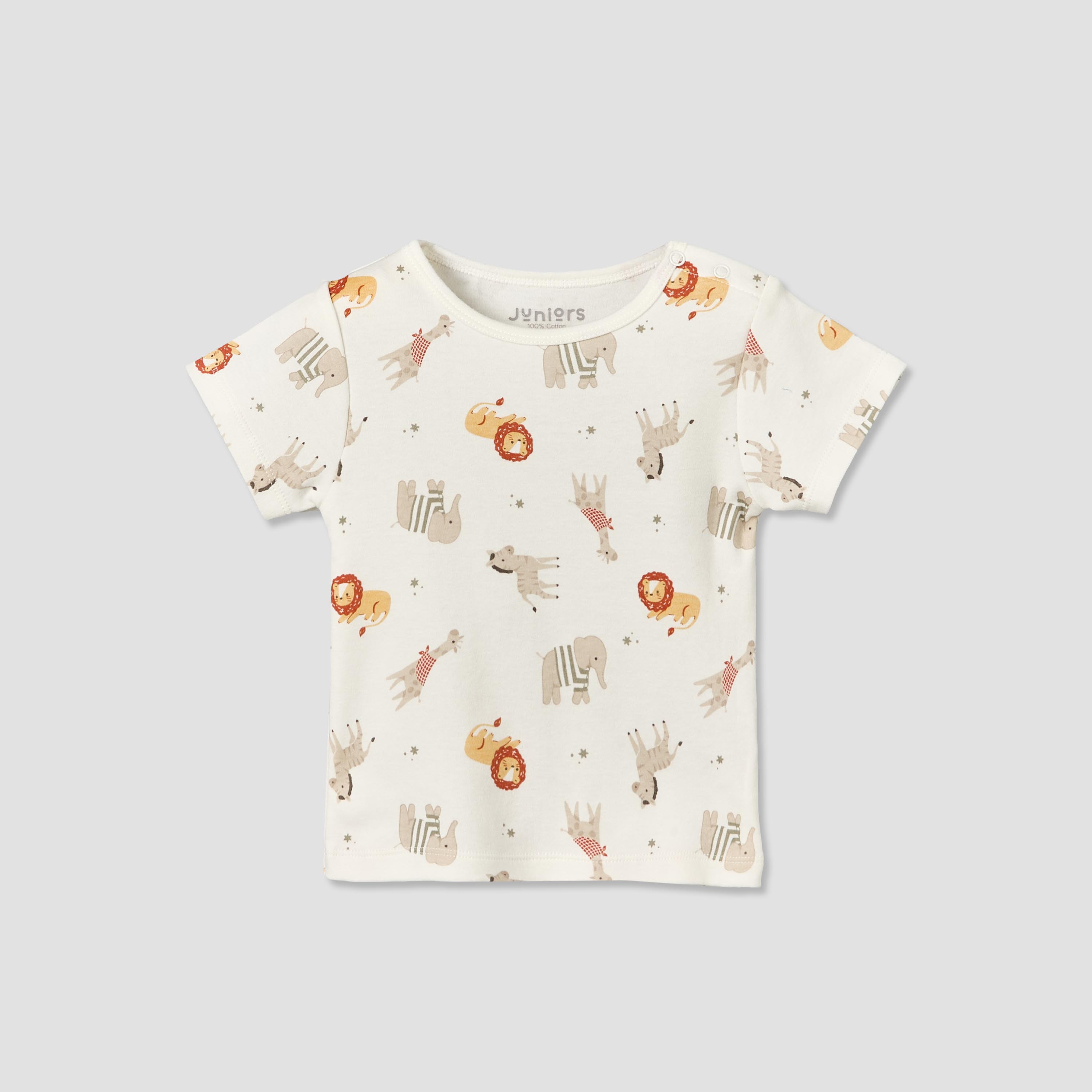 Juniors Crew Neck Short Sleeves T-shirt and Dungaree Set with Safari Print-baby-boys-clothing-setsandcoords-image-3