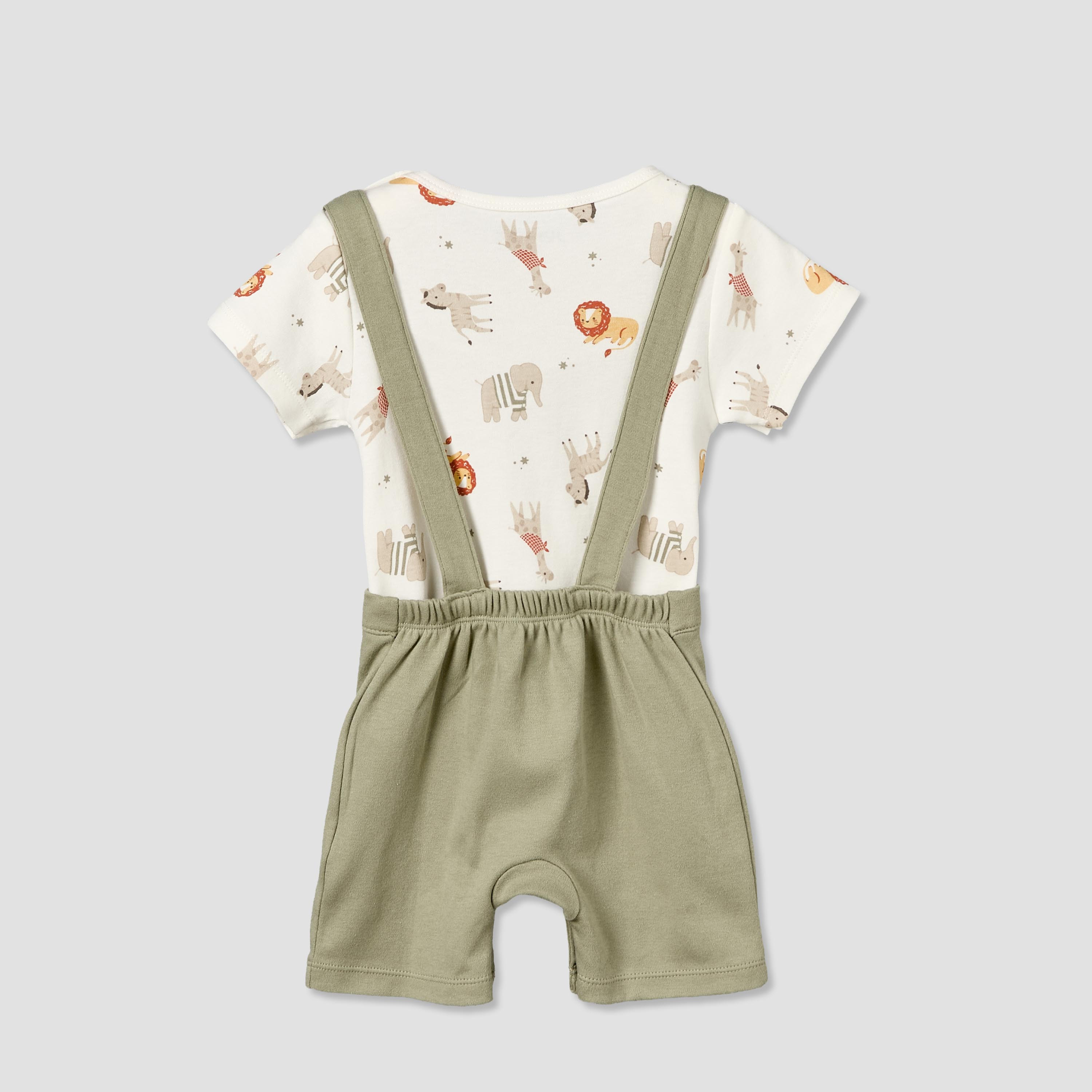 Juniors Crew Neck Short Sleeves T-shirt and Dungaree Set with Safari Print-baby-boys-clothing-setsandcoords-image-5