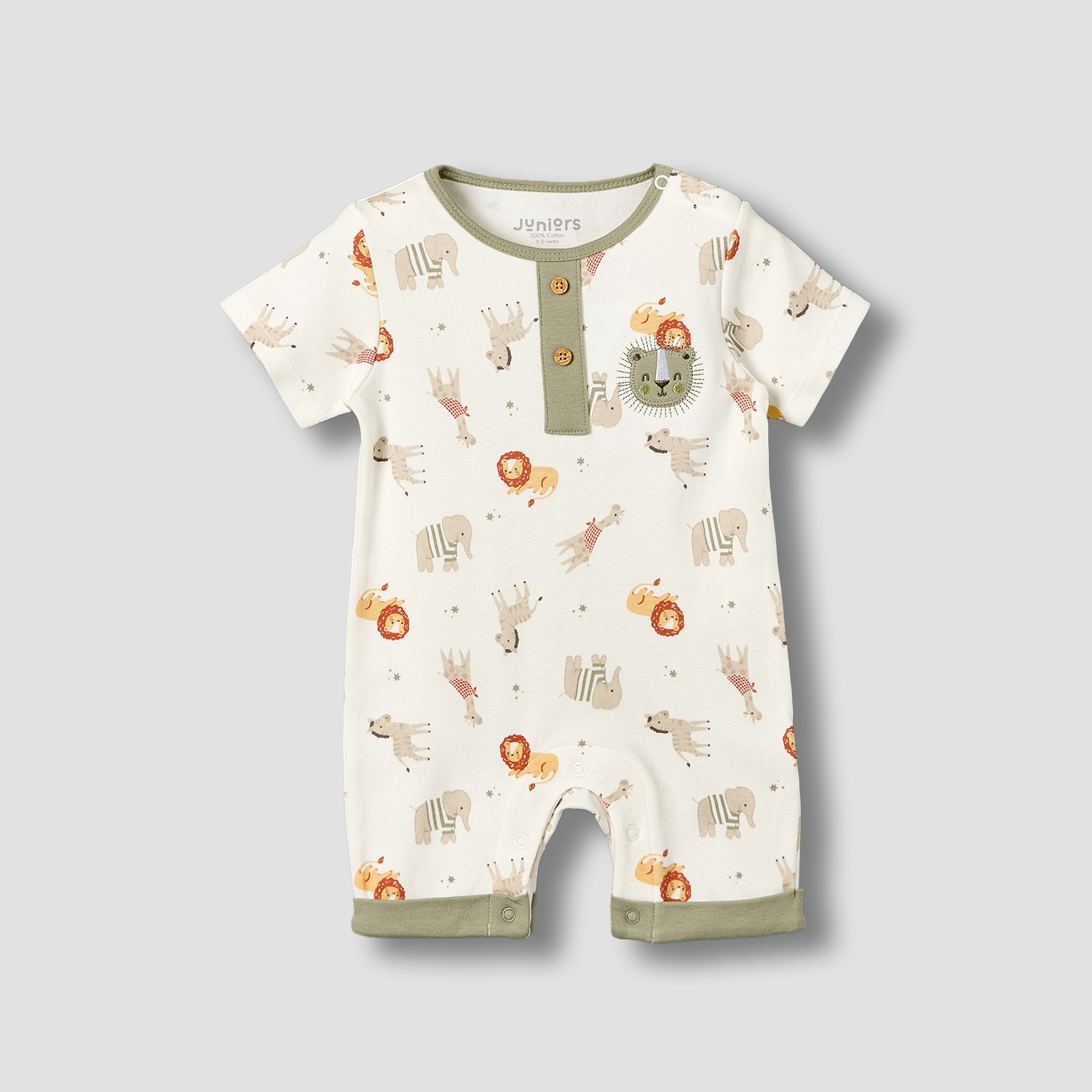 Juniors Crew Neck Short Sleeves Romper with Safari Print-baby-boys-clothing-rompers-image-1