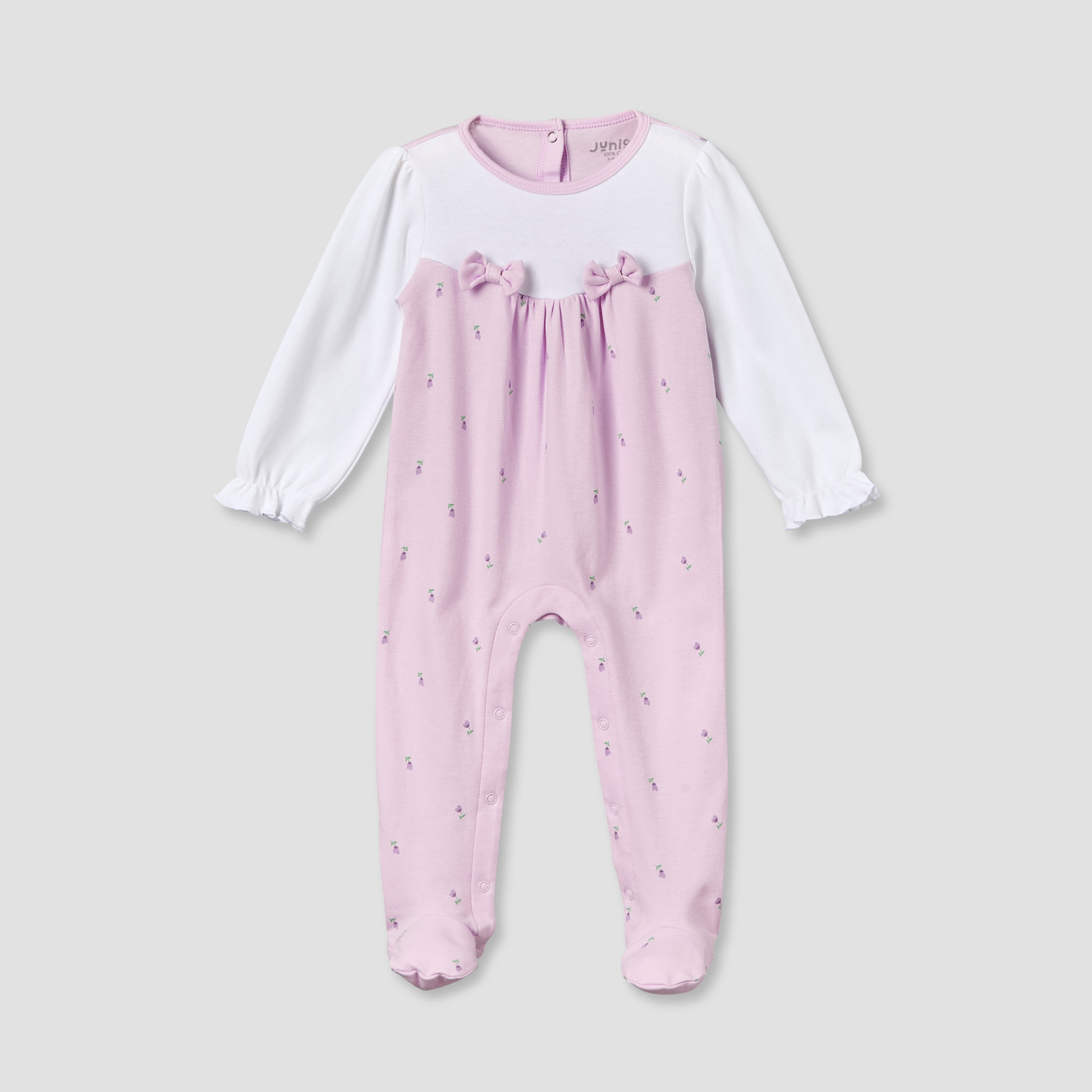 Juniors Cotton Round Neck Long Sleeves Sleepsuit with Floral Print-baby-girls-clothing-nightwear-sleepsuits-image-1