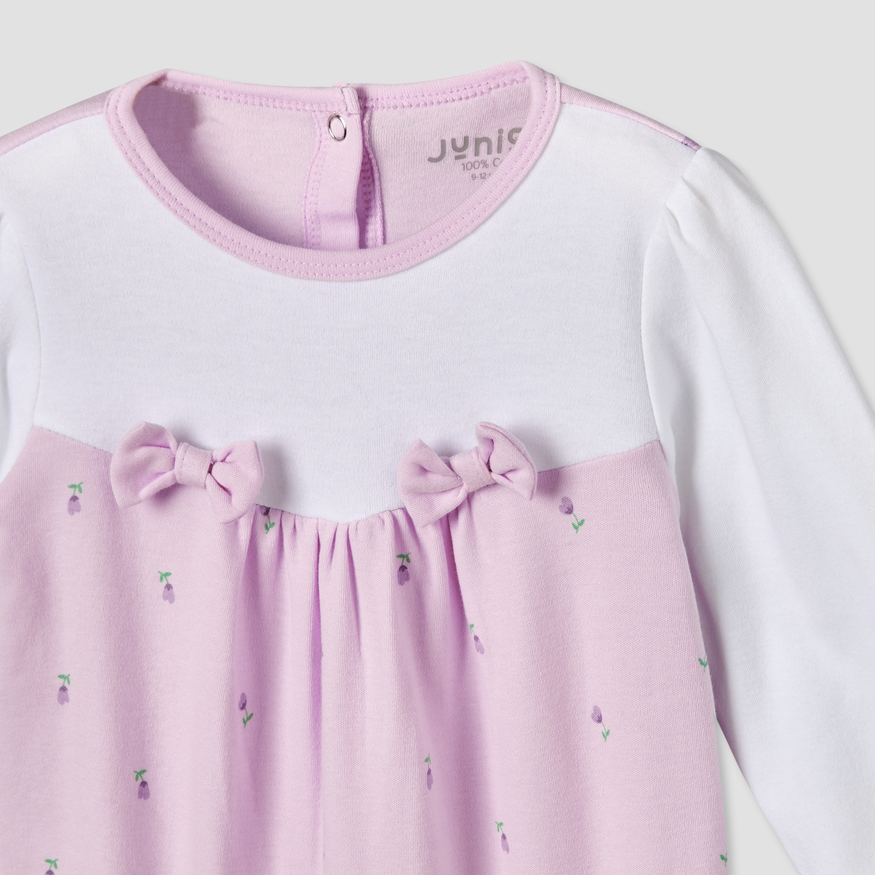 Juniors Cotton Round Neck Long Sleeves Sleepsuit with Floral Print-baby-girls-clothing-nightwear-sleepsuits-image-3