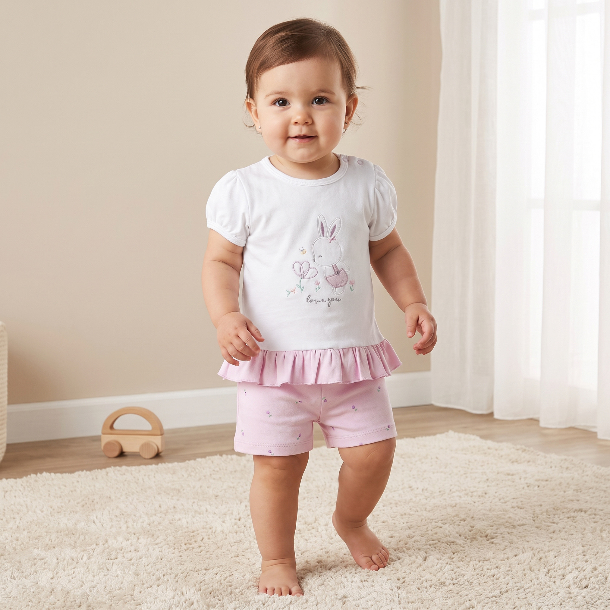 Juniors Cotton Crew Neck Short Sleeves Shorts Set with Bunny Embroidery-baby-girls-clothing-nightwear-pyjamasets-image-2