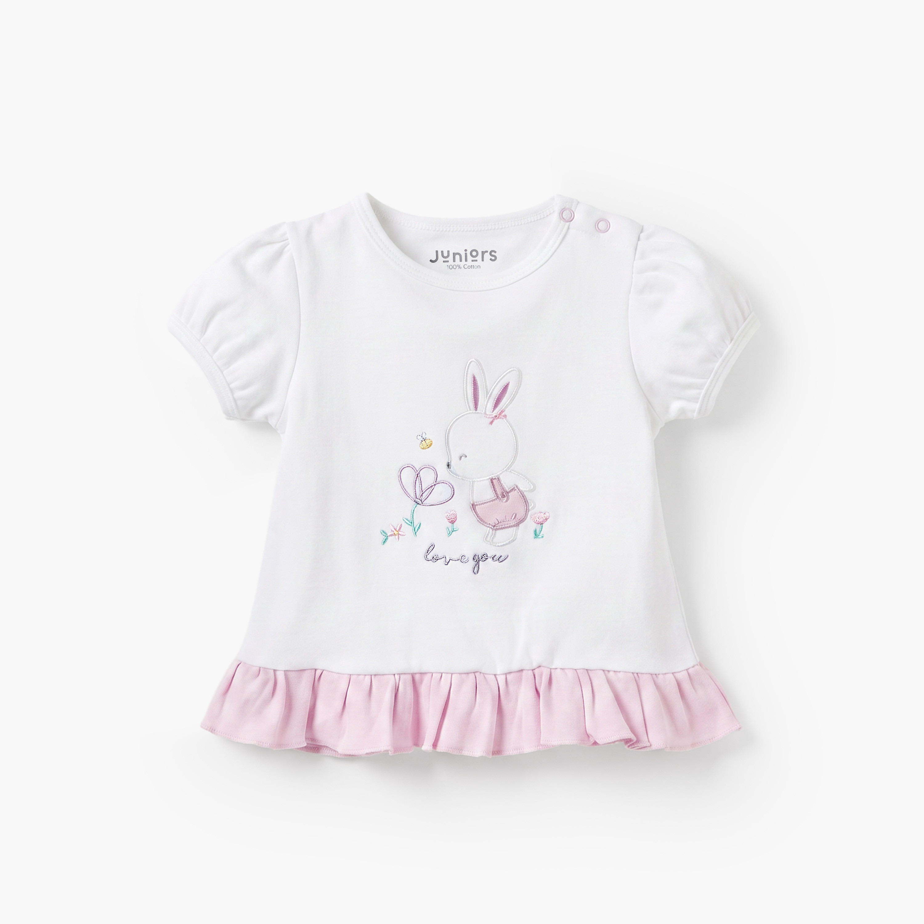 Juniors Cotton Crew Neck Short Sleeves Shorts Set with Bunny Embroidery-baby-girls-clothing-nightwear-pyjamasets-image-3