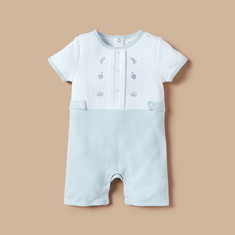 Juniors Embroidered Romper with Button Closure