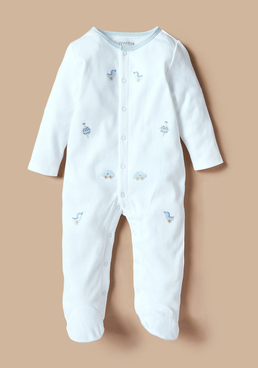 Juniors Embroidered Closed Feet Sleepsuit with Button Closure-Sleepsuits-image-0