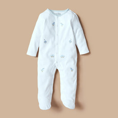 Juniors Embroidered Closed Feet Sleepsuit with Button Closure