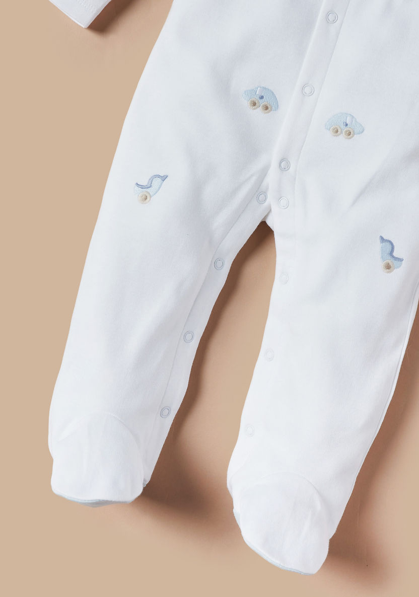 Juniors Embroidered Closed Feet Sleepsuit with Button Closure-Sleepsuits-image-2