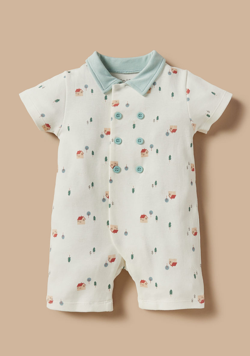Juniors All-Over Print Romper with Collar and Button Closure-Rompers, Dungarees & Jumpsuits-image-0