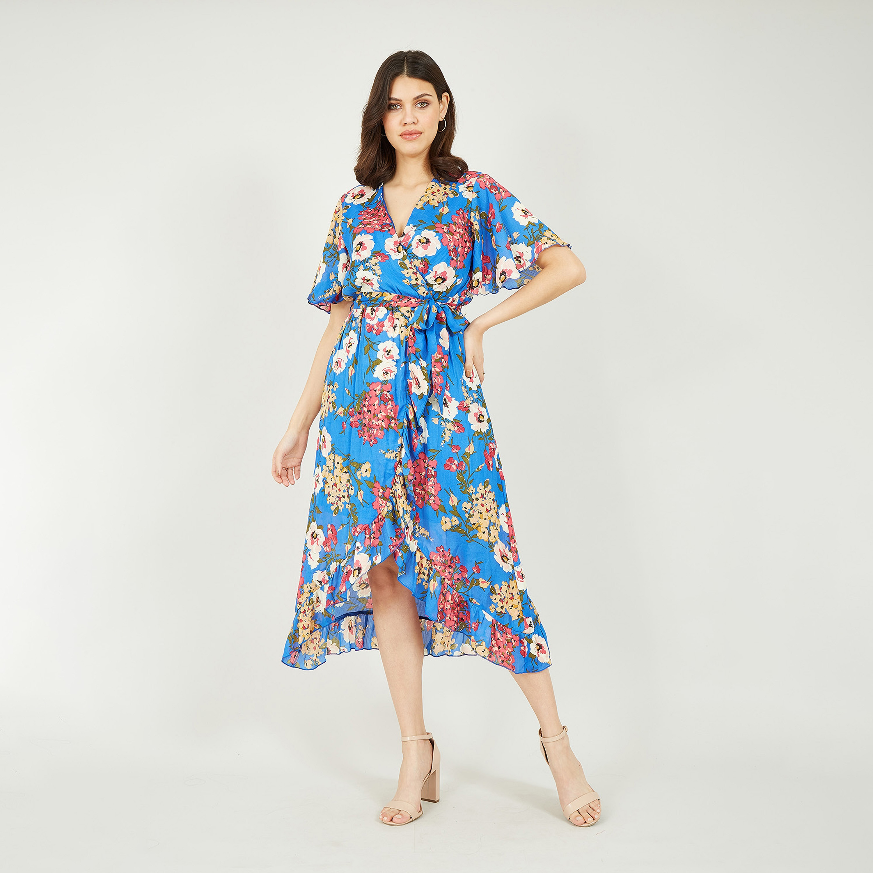 فستان نسائي متوسط الطول باللون الأزرق مع رباط أمامي من ميلا لندن-women-clothing-dresses-image-1