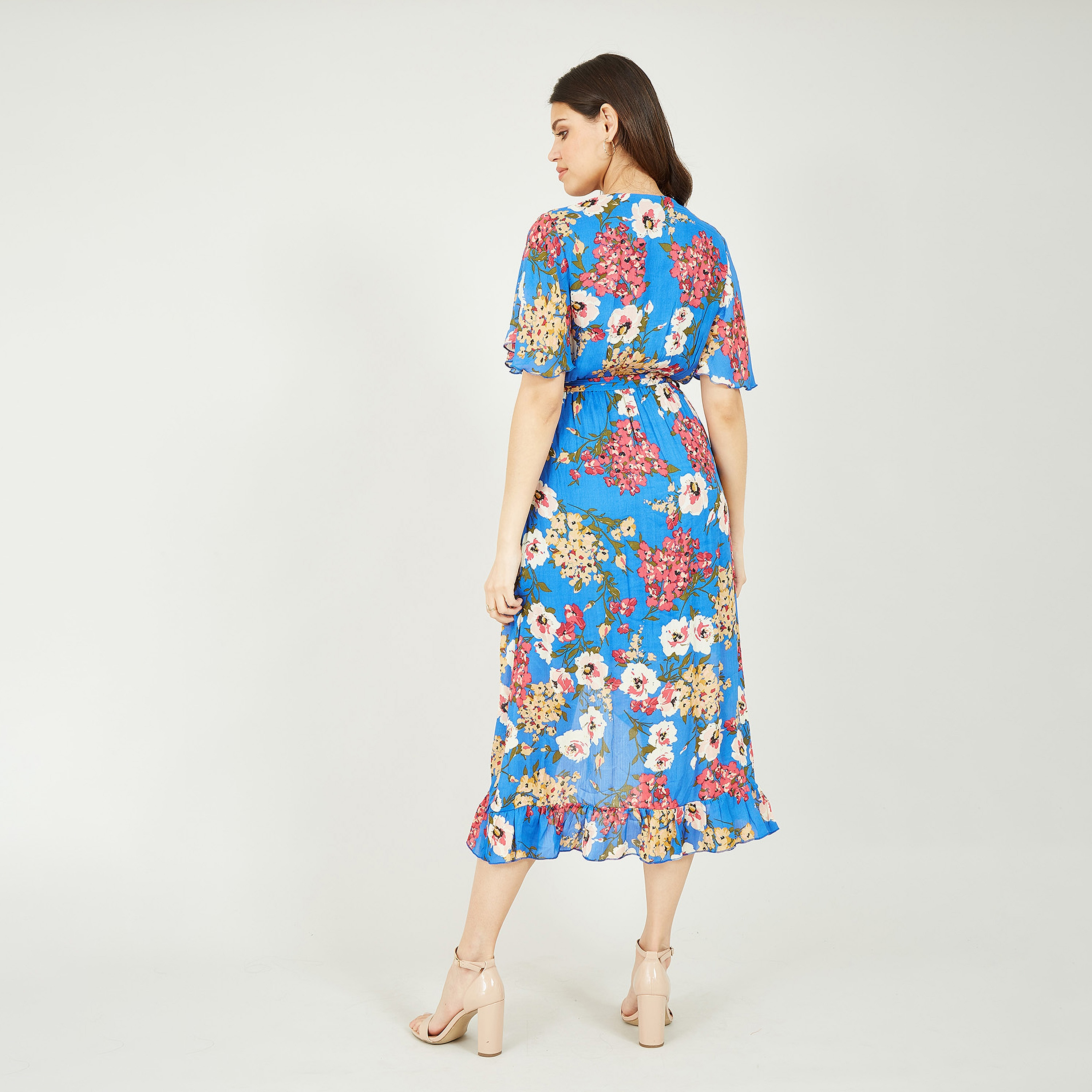فستان نسائي متوسط الطول باللون الأزرق مع رباط أمامي من ميلا لندن-women-clothing-dresses-image-2