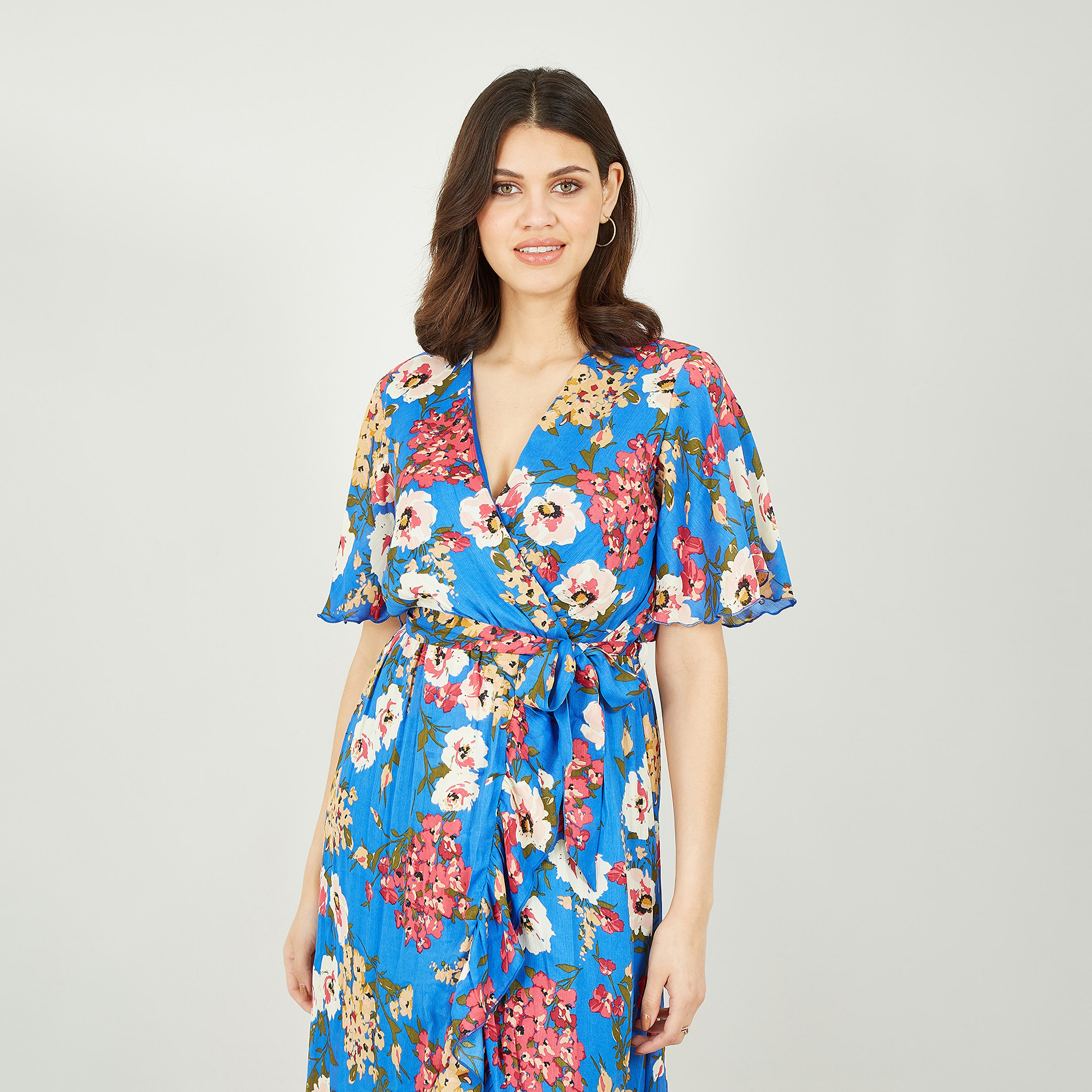 فستان نسائي متوسط الطول باللون الأزرق مع رباط أمامي من ميلا لندن-women-clothing-dresses-image-3