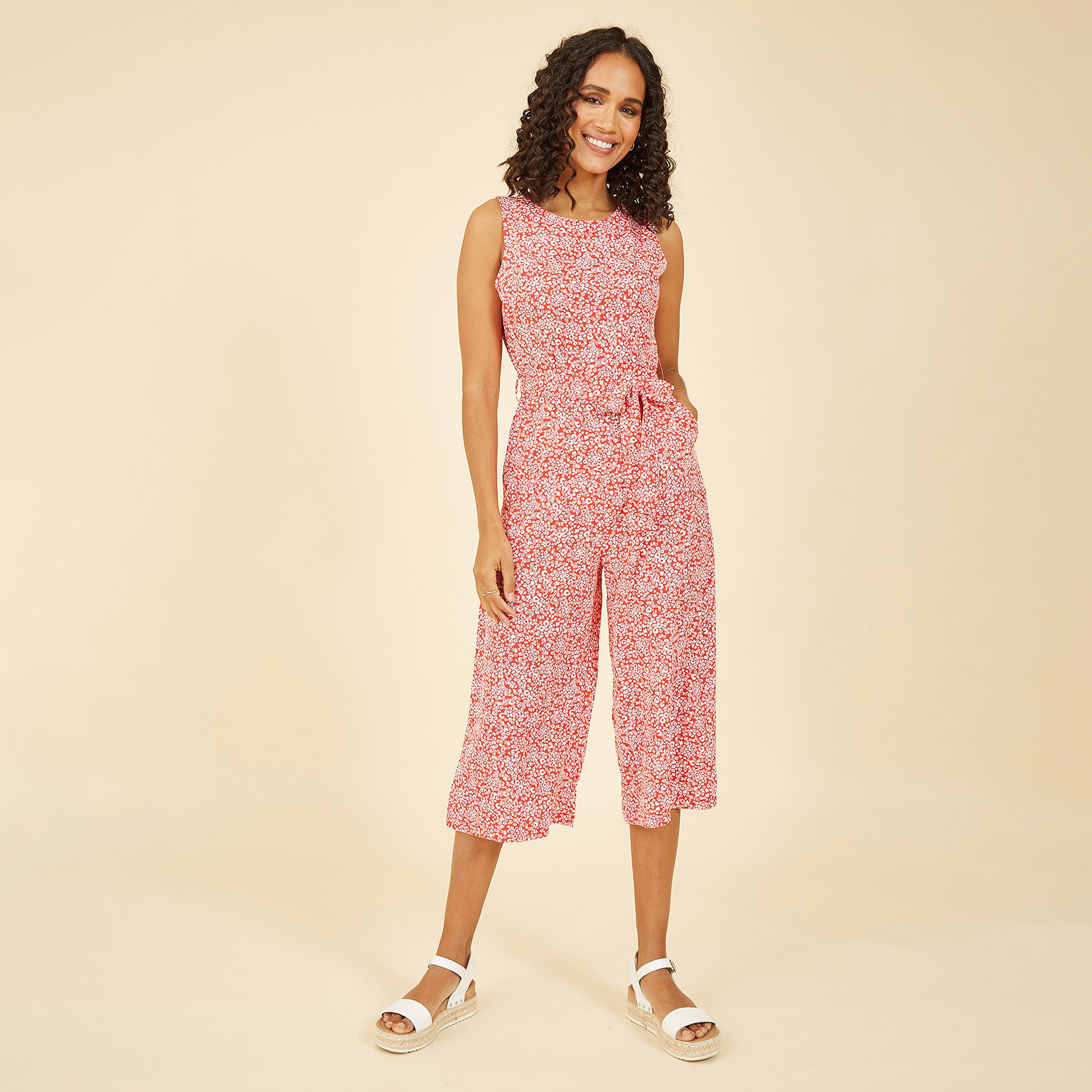 Mela London Red Ditsy Floral Print Culotte Women's Jumpsuit-women-clothing-jumpsuits-image-1
