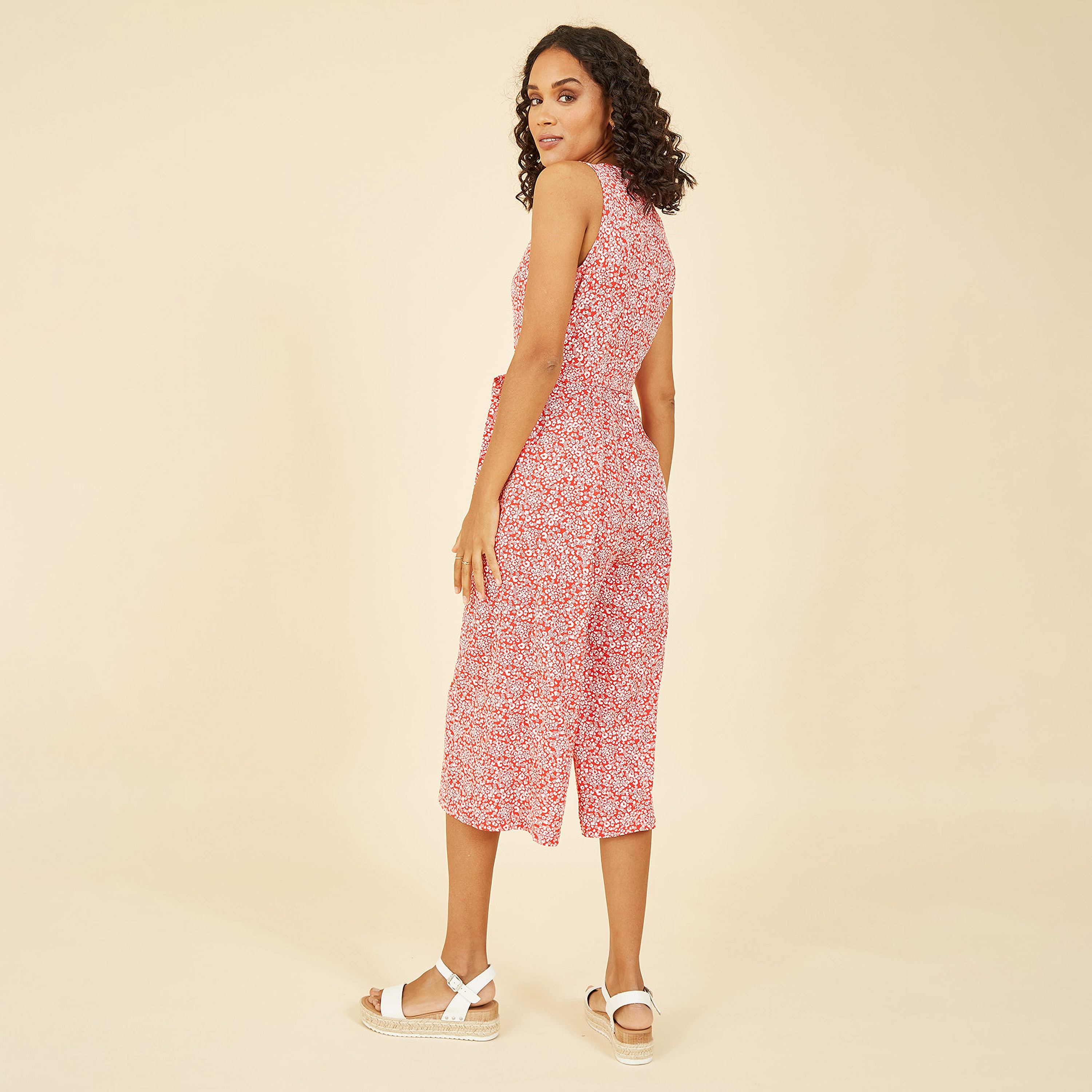 Mela London Red Ditsy Floral Print Culotte Women's Jumpsuit-women-clothing-jumpsuits-image-2