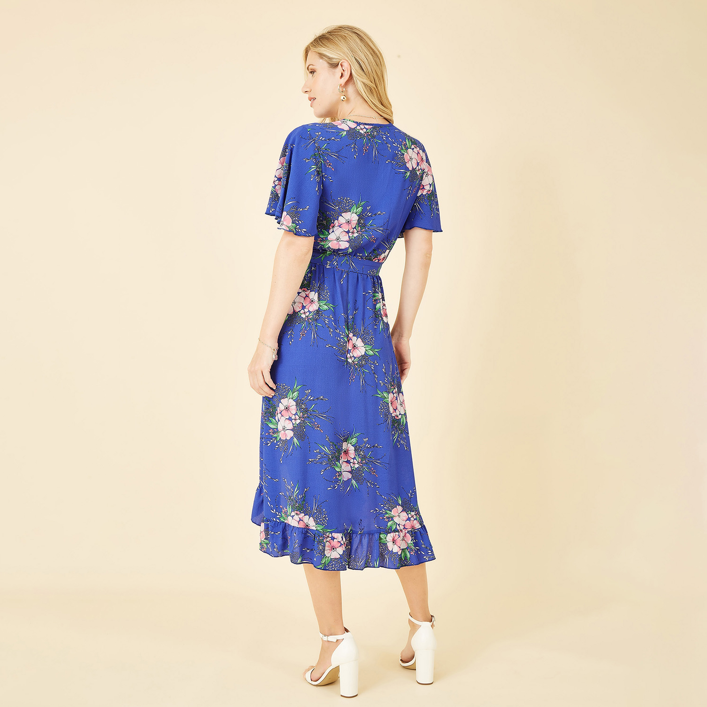 فستان نسائي متوسط الطول بنقشة الزهور وحواف متداخلة من ميلا لندن-women-clothing-dresses-image-6