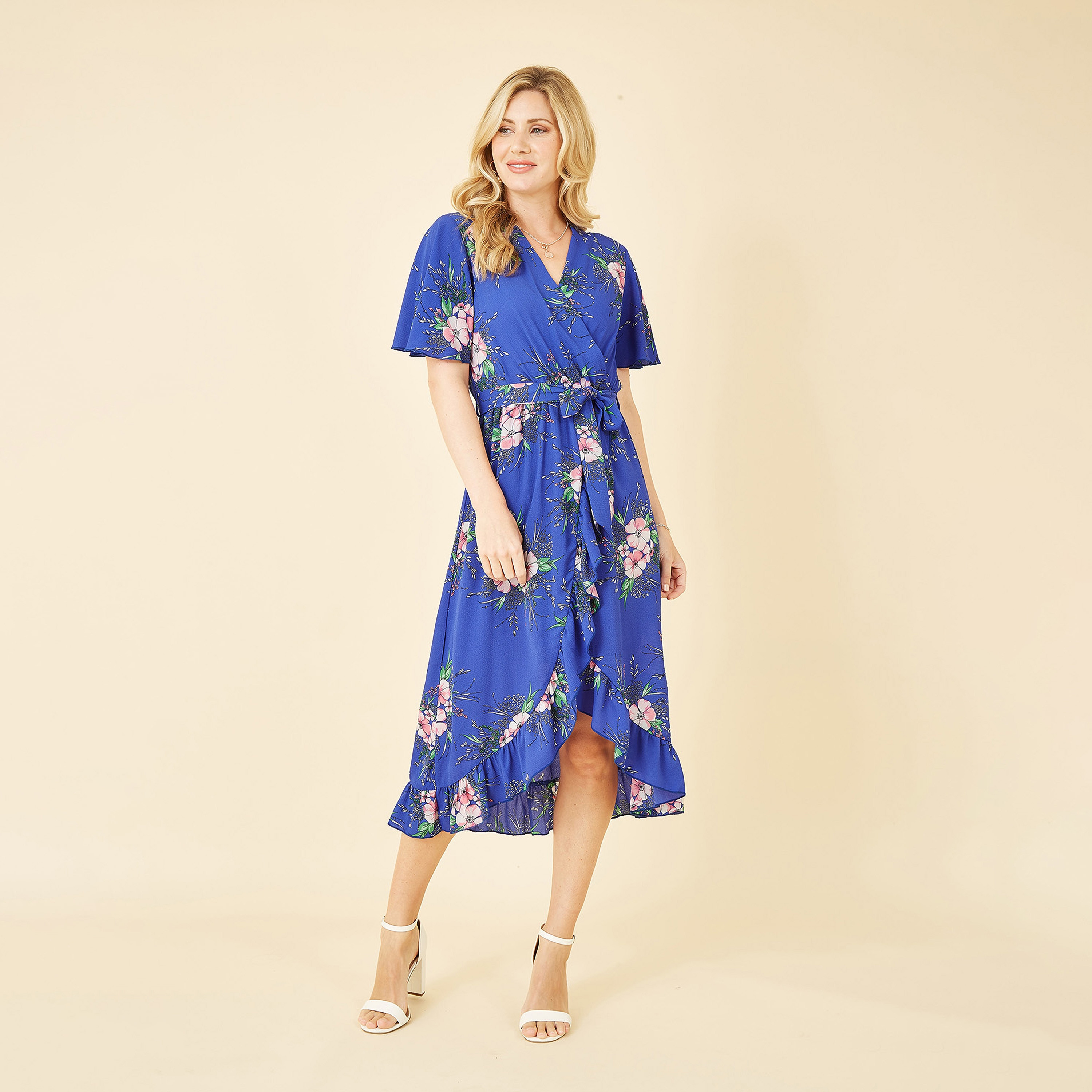 فستان نسائي متوسط الطول بنقشة الزهور وحواف متداخلة من ميلا لندن-women-clothing-dresses-image-7