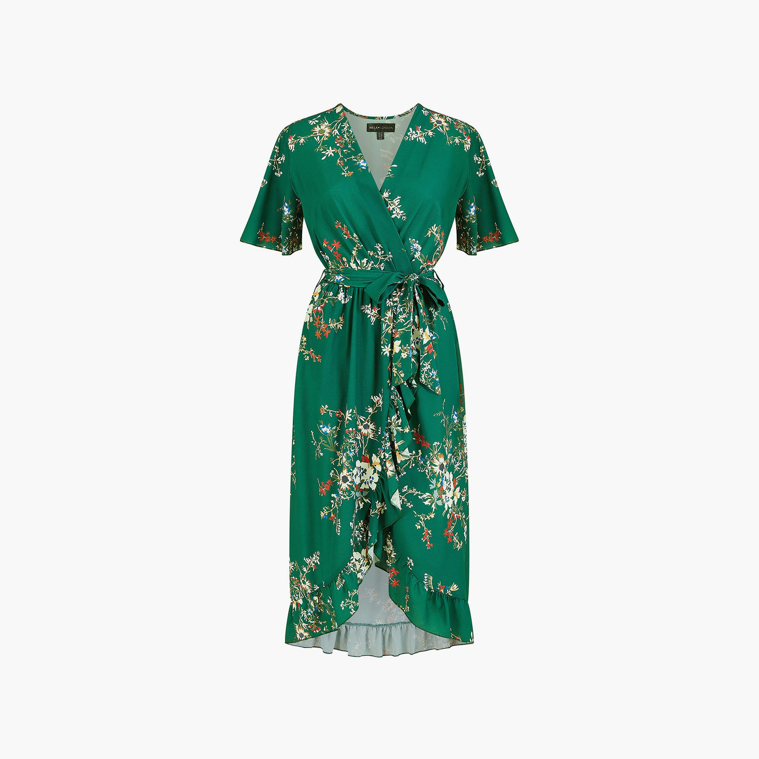 فستان نسائي متوسط الطول بنقشة الزهور وحواف متداخلة من ميلا لندن-women-clothing-dresses-image-4