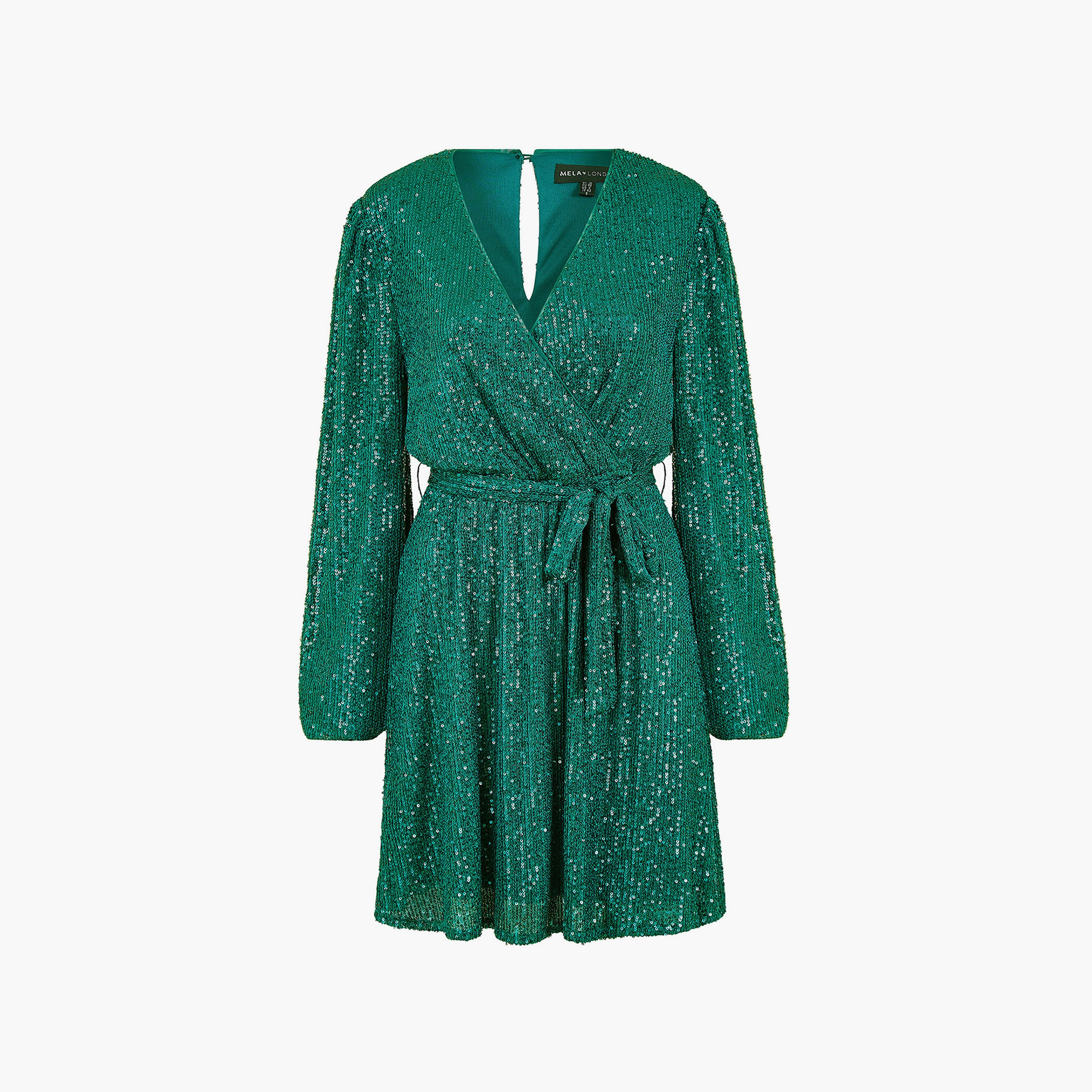 فستان سهرة قصير بأكمام طويلة وحزام باللون الأخضر للنساء من ميلا لندن-women-clothing-dresses-image-6