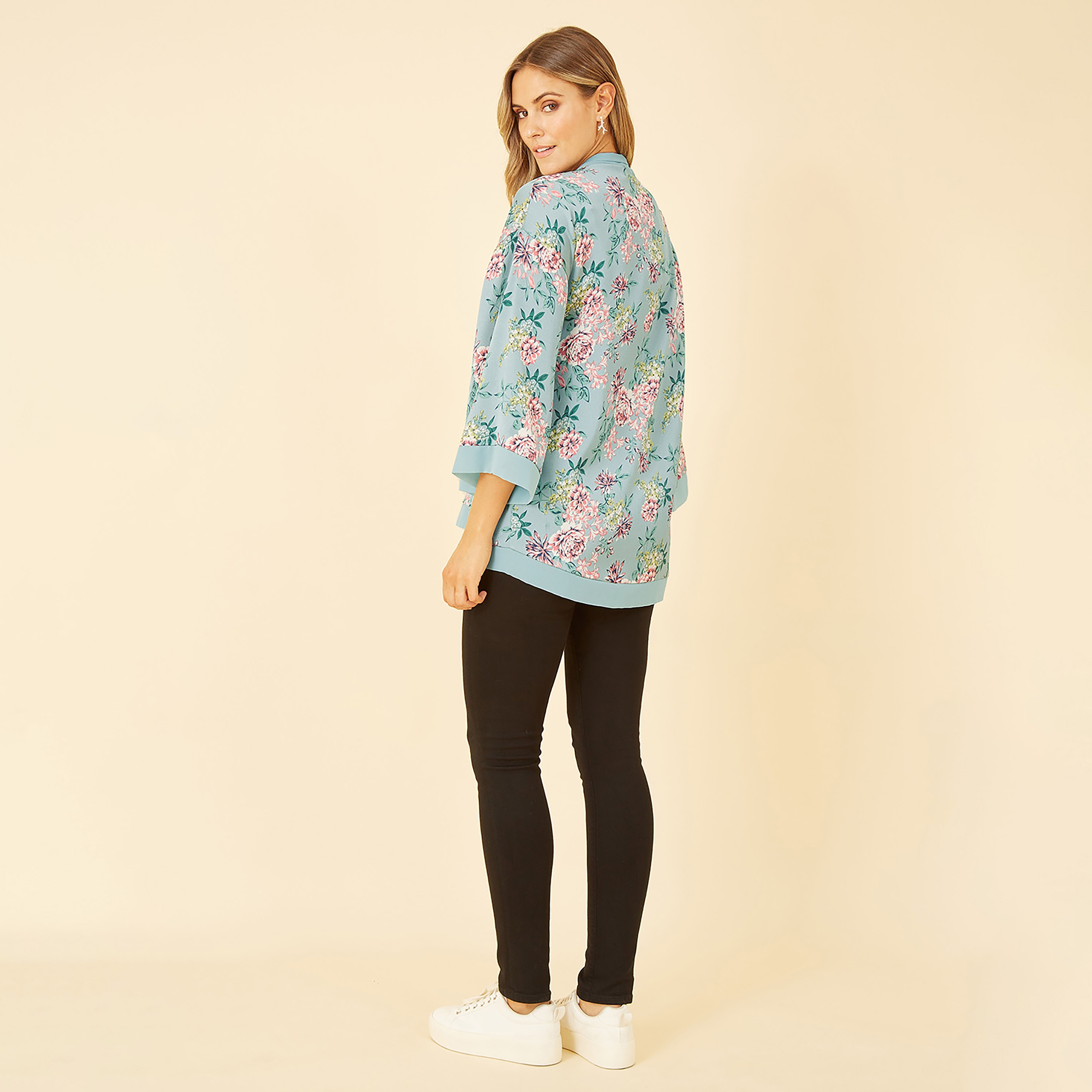 Mela London Green Floral Satin Women's Kimono-women-clothing-shirtsandblouses-blouses-image-2