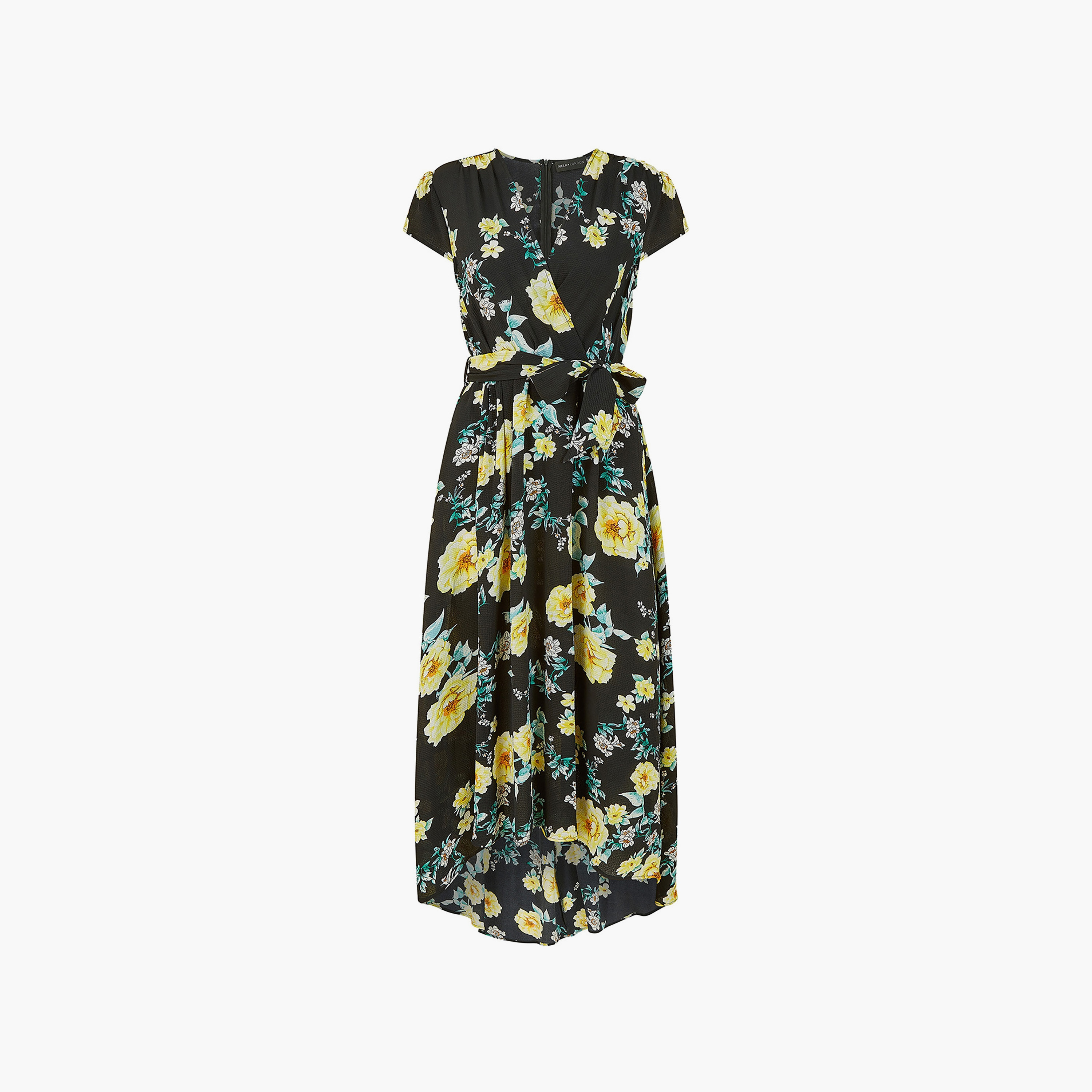 فستان نسائي متوسط الطول بطبعة زهور باللون الأسود وحاشية منخفضة من ميلا لندن-women-clothing-dresses-image-6